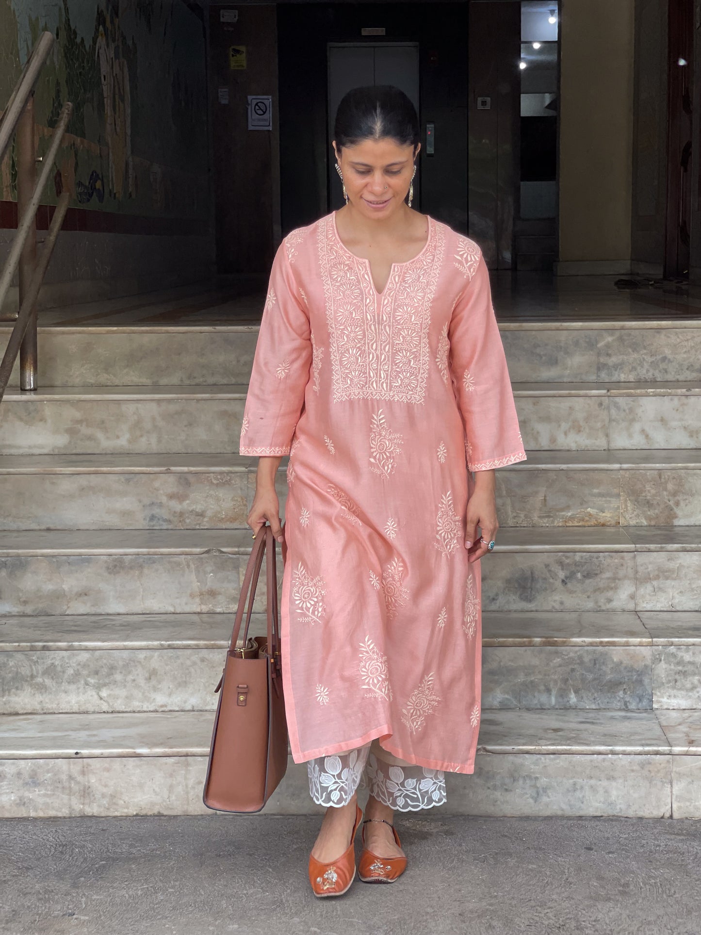 Handembroidered Chikankari Chanderi silk Kurta