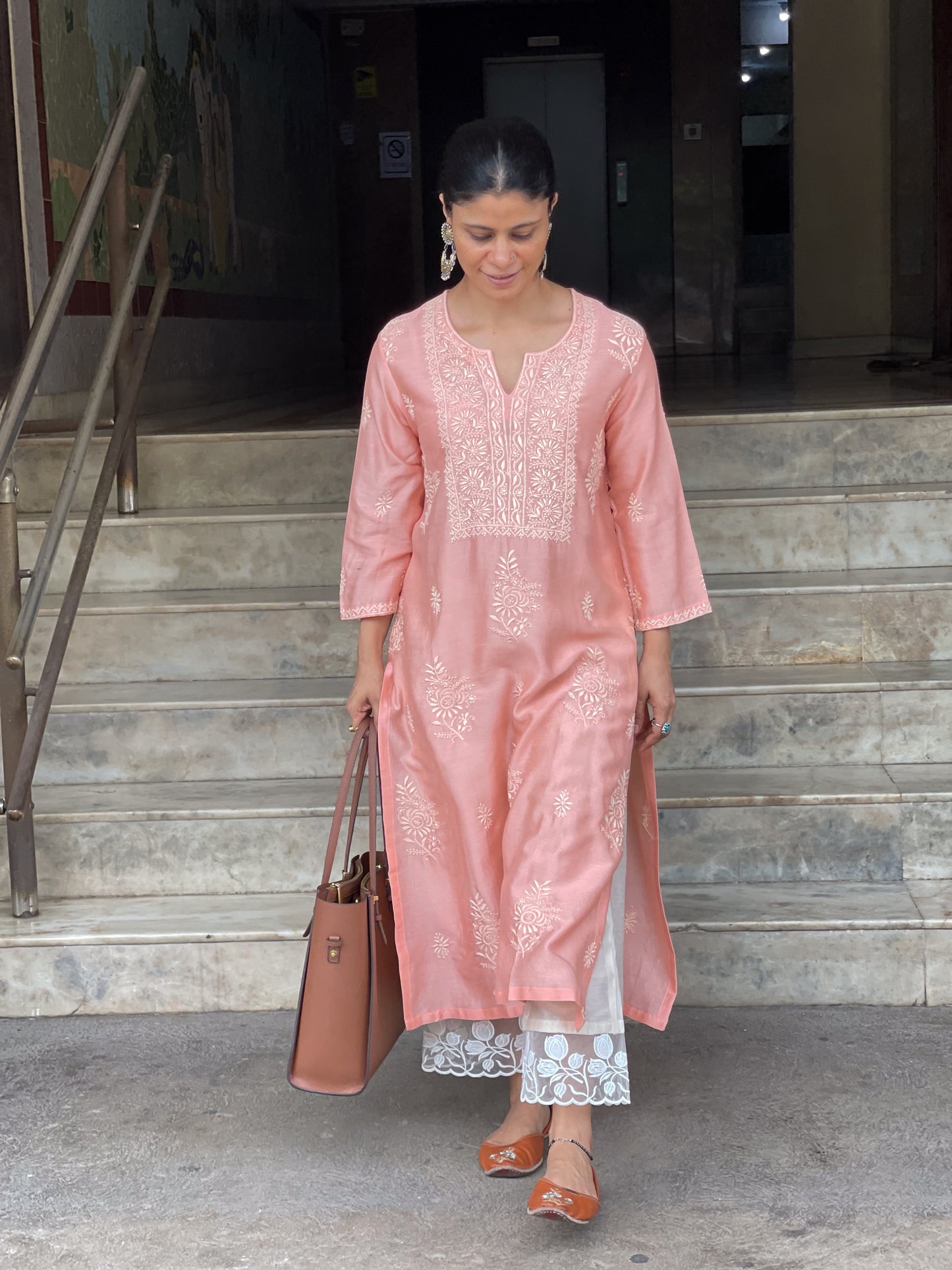 Handembroidered Chikankari Chanderi silk Kurta