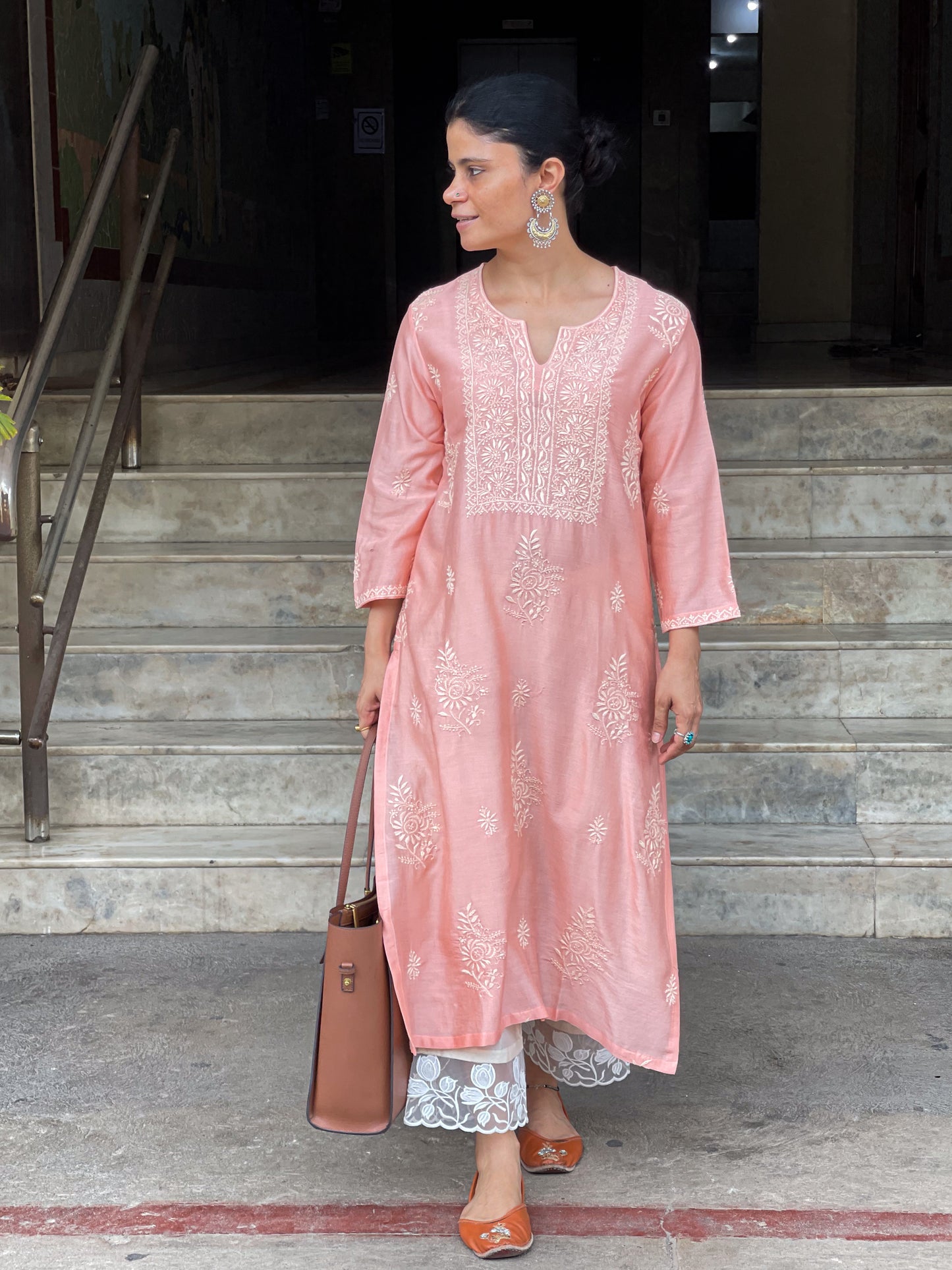 Handembroidered Chikankari Chanderi silk Kurta