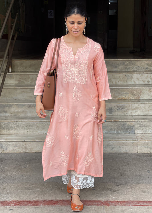 Handembroidered Chikankari Chanderi silk Kurta