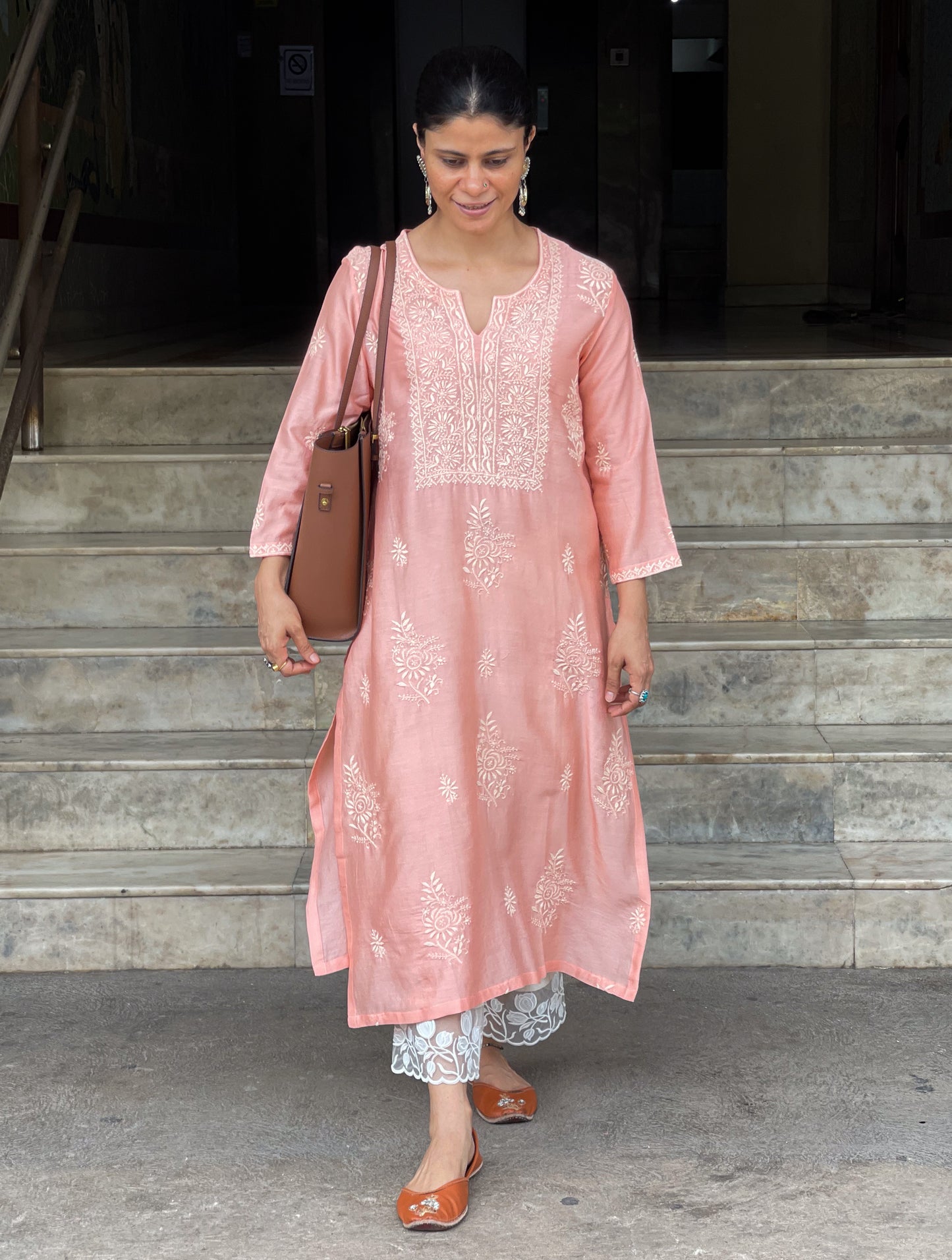 Handembroidered Chikankari Chanderi silk Kurta