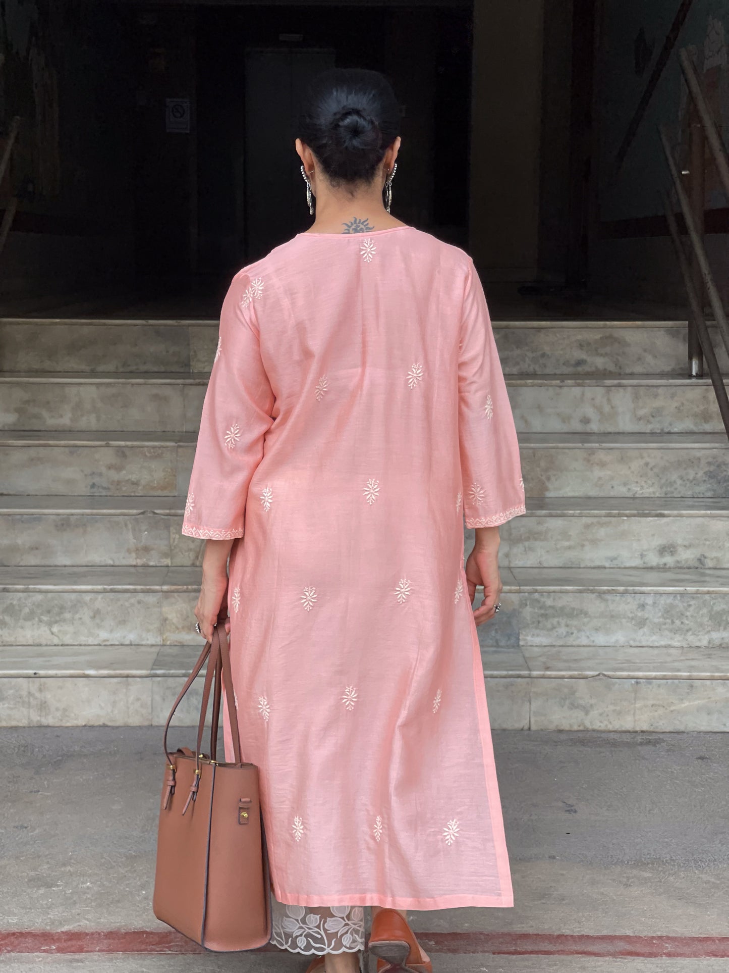 Handembroidered Chikankari Chanderi silk Kurta