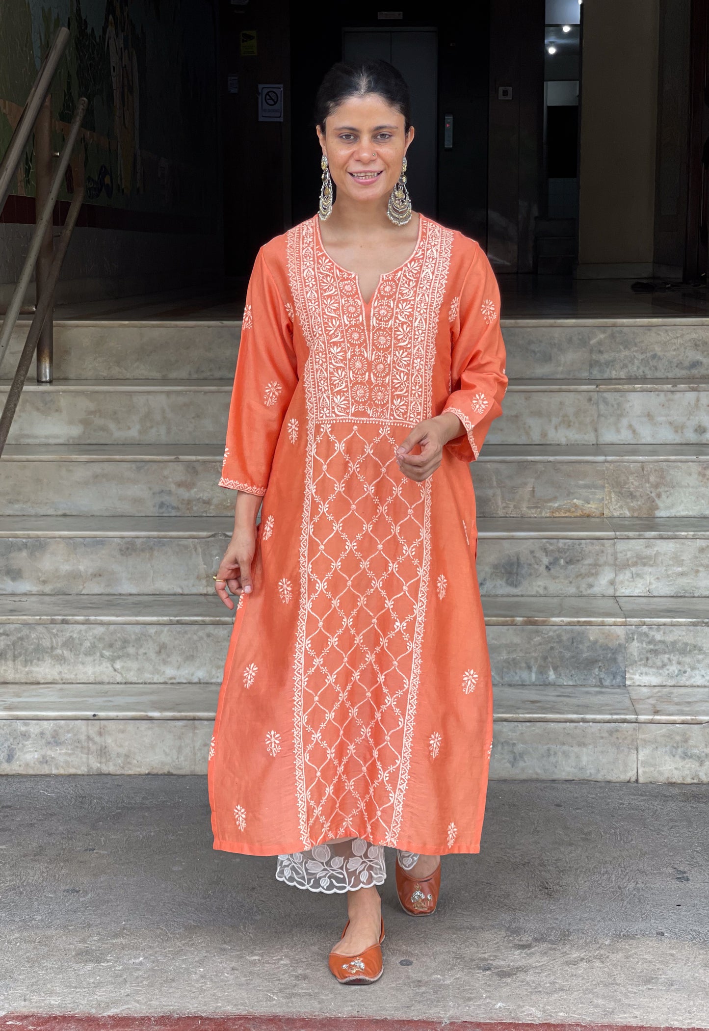 Handembroidered Chikankari Chanderi silk Kurta