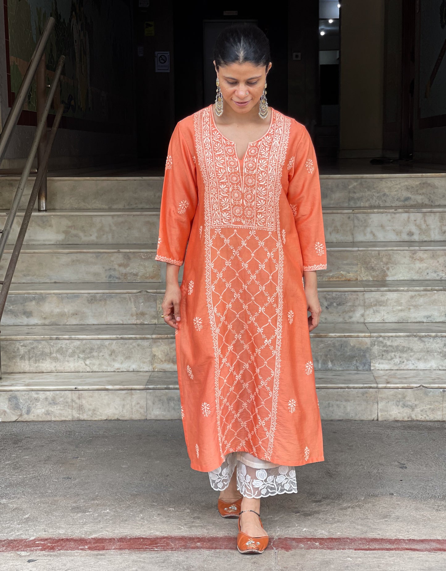 Handembroidered Chikankari Chanderi silk Kurta