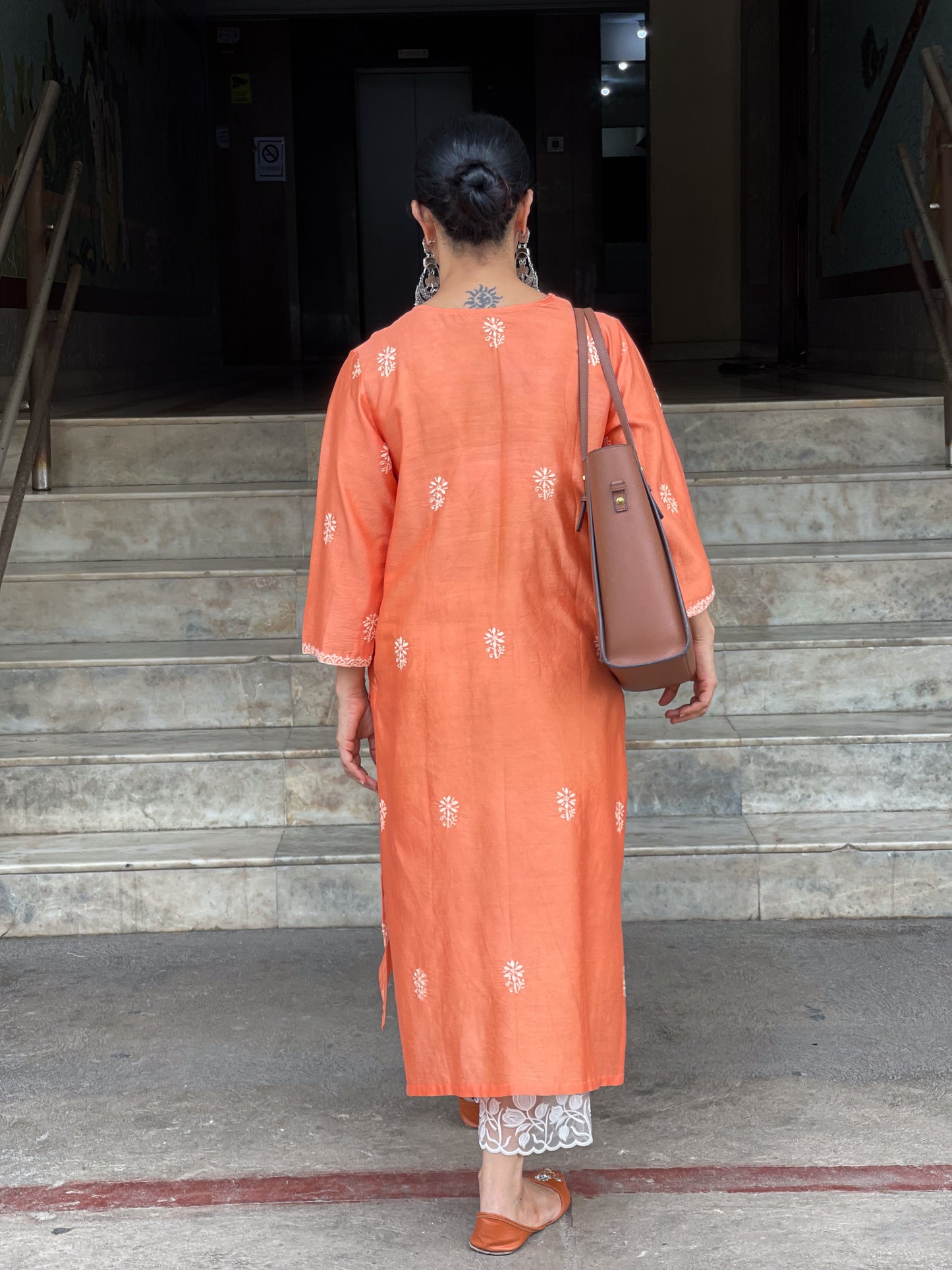 Handembroidered Chikankari Chanderi silk Kurta