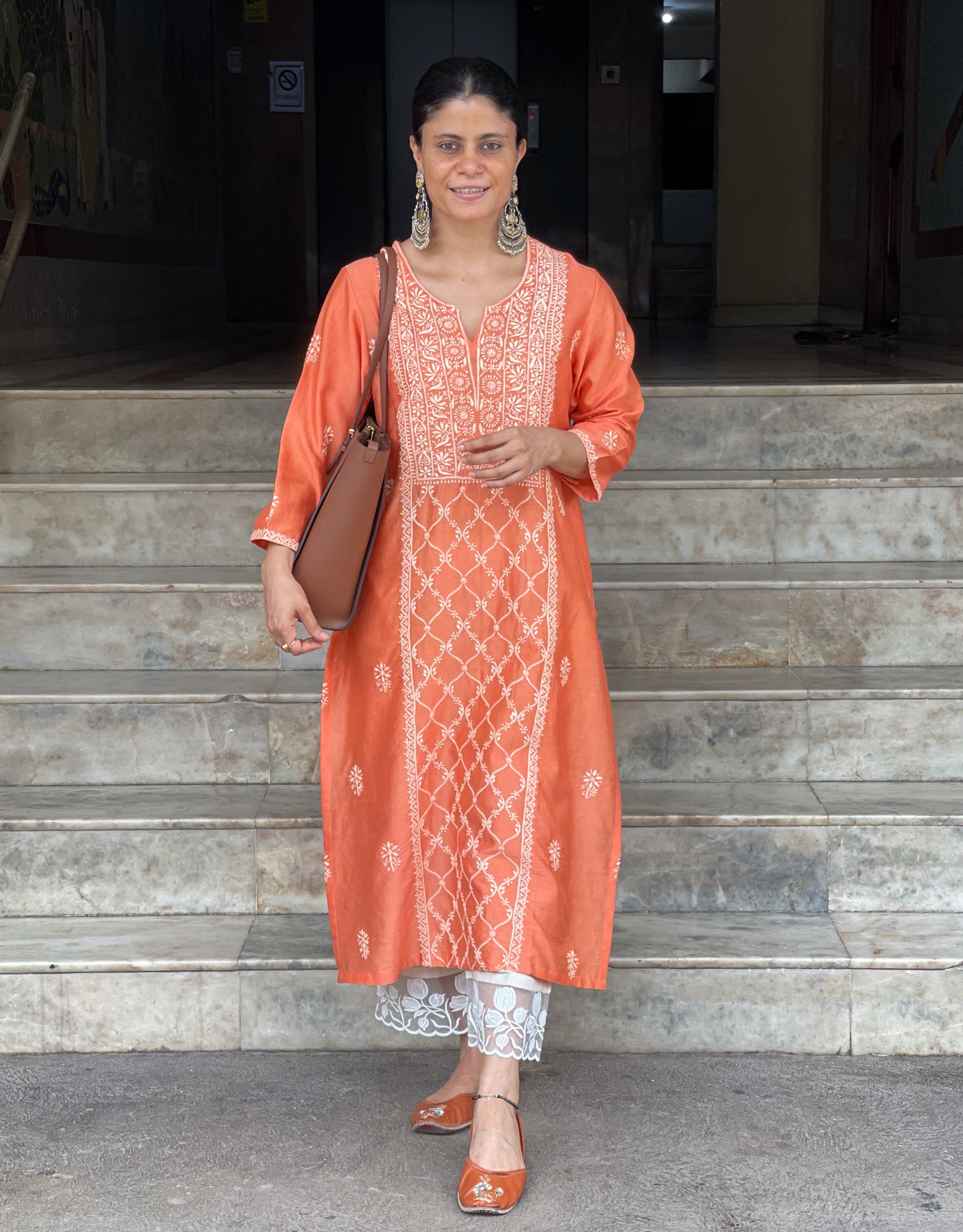 Handembroidered Chikankari Chanderi silk Kurta