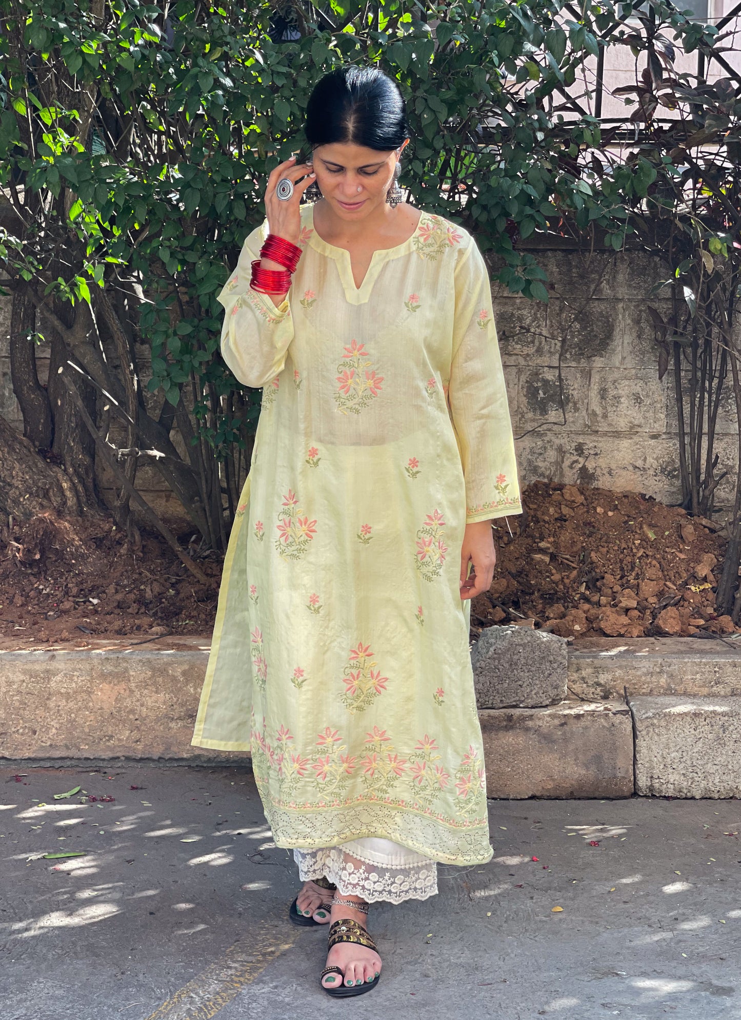 Hand Embroidered  Chikankari  Tussar silk Kurta With  Dupatta