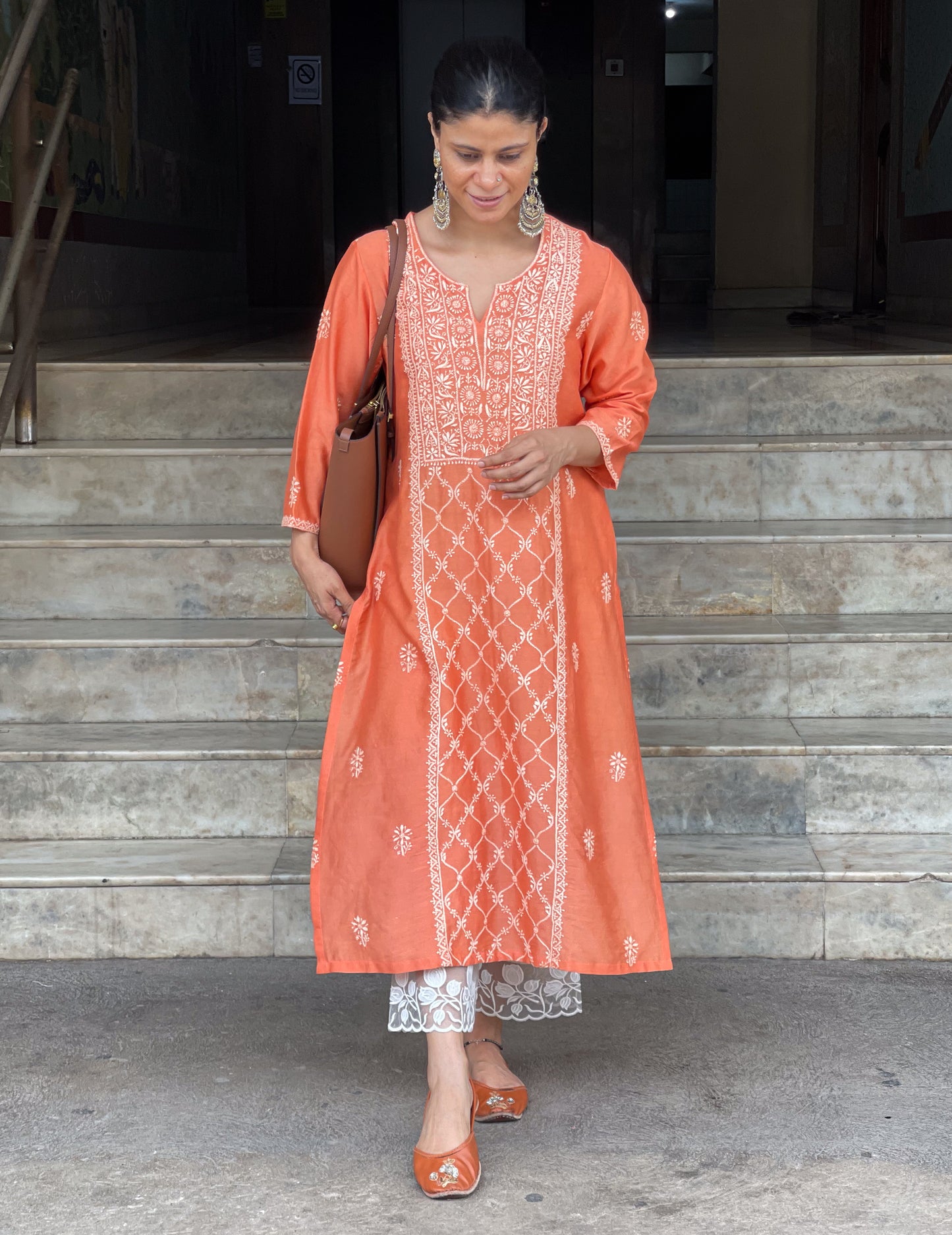 Handembroidered Chikankari Chanderi silk Kurta