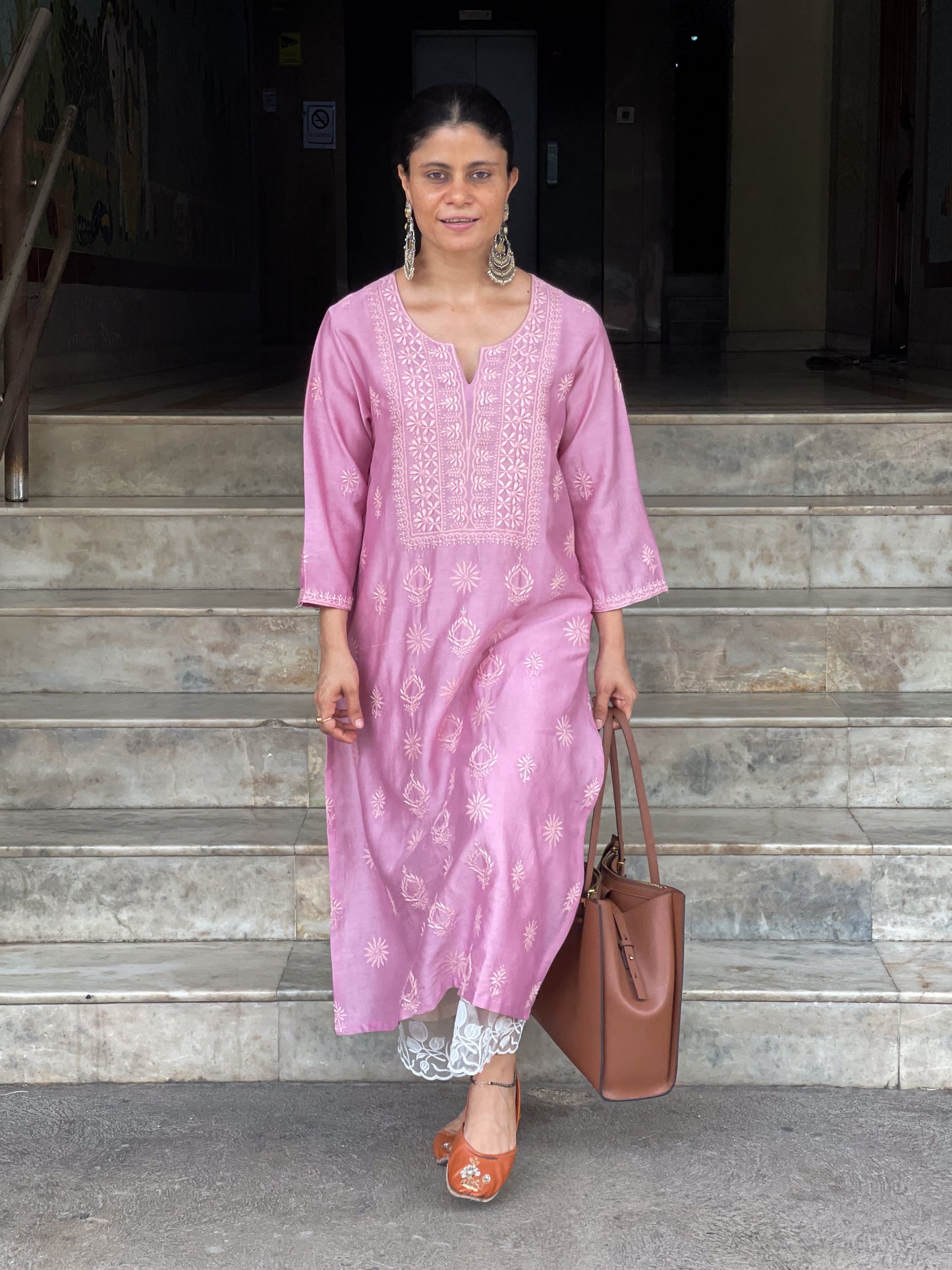 Handembroidered Chikankari Chanderi silk Kurta