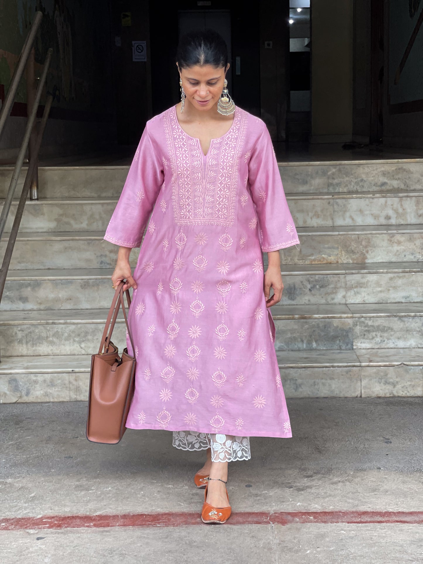 Handembroidered Chikankari Chanderi silk Kurta