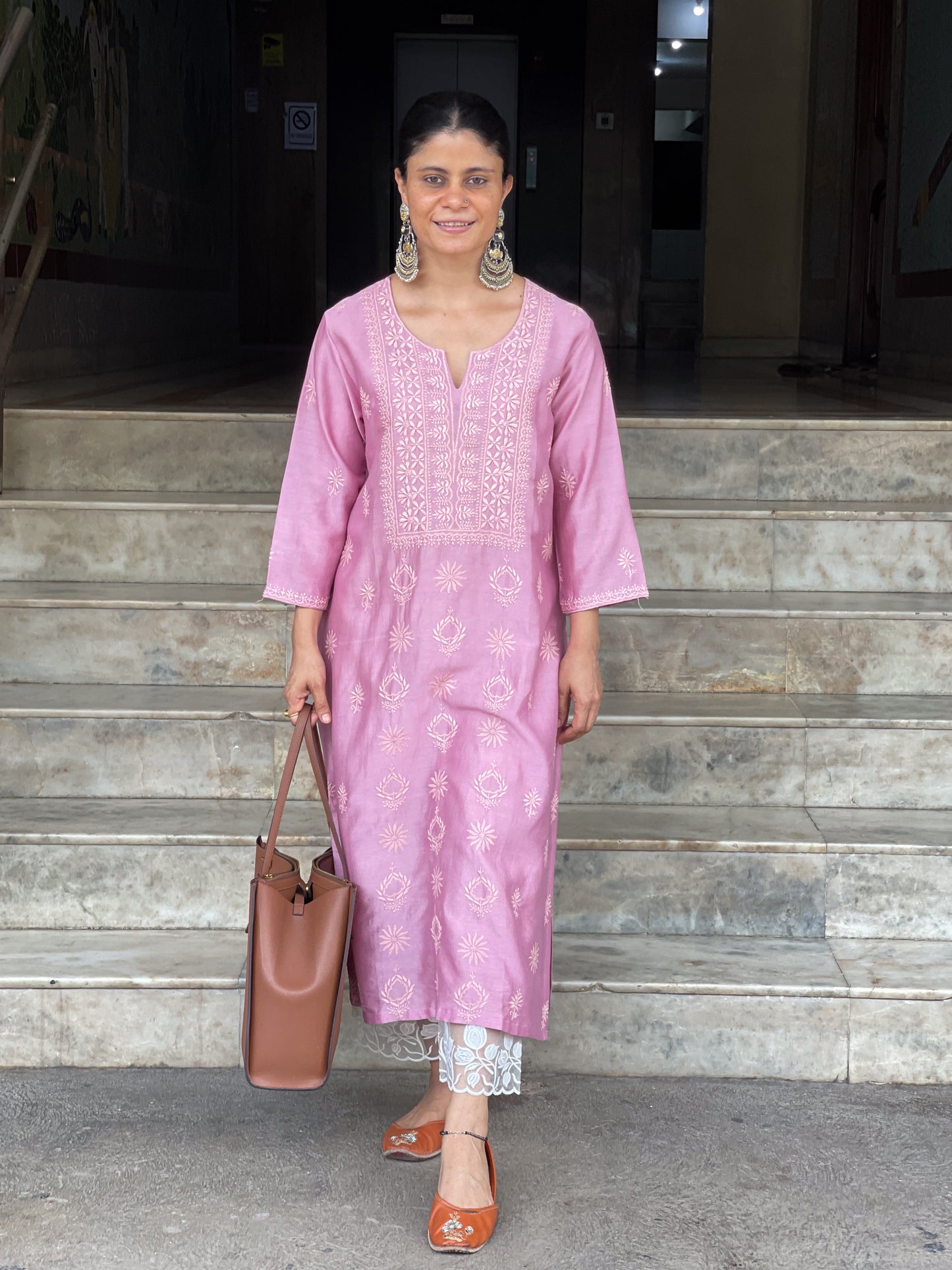 Handembroidered Chikankari Chanderi silk Kurta