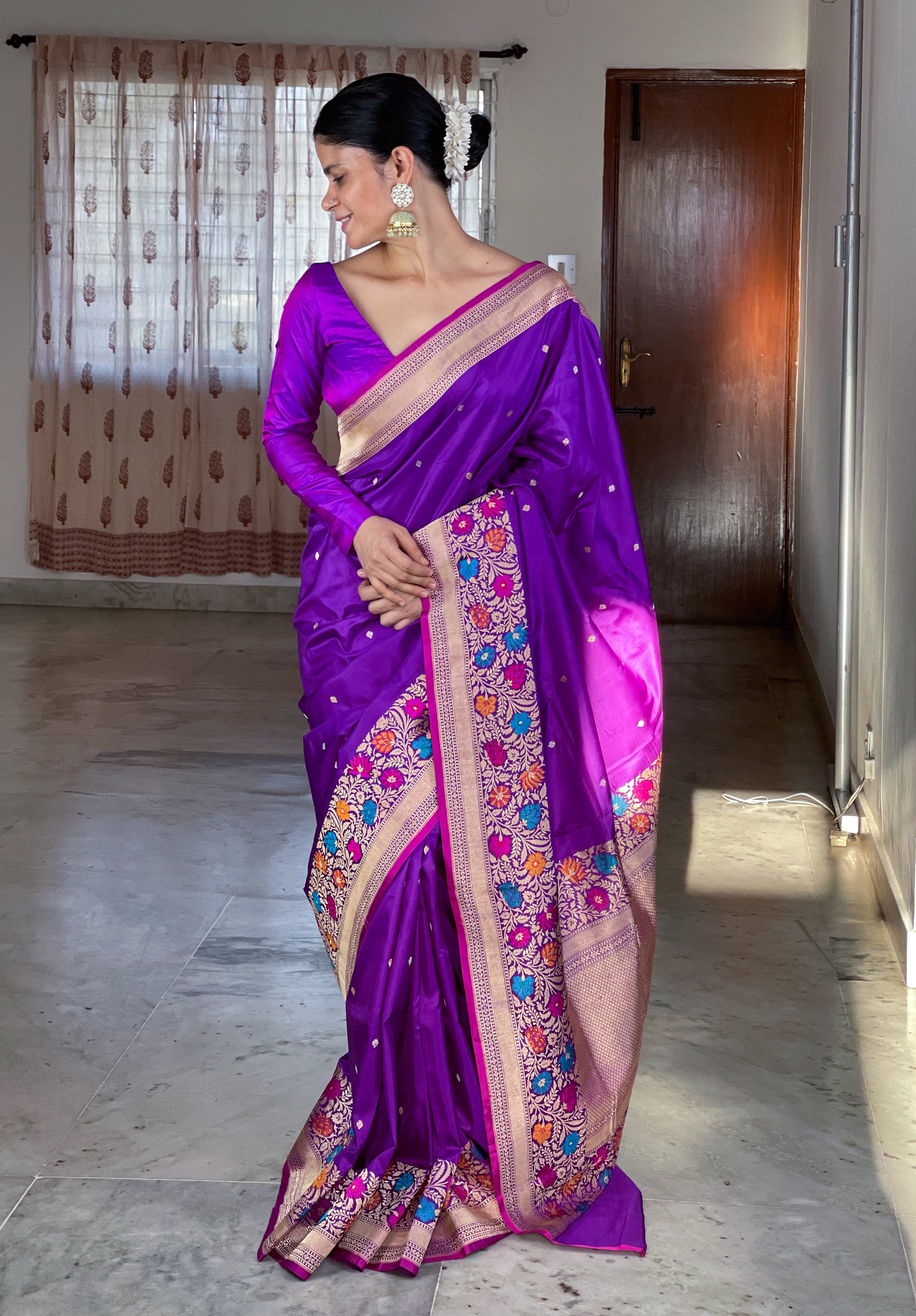 Striped Lilac Crepe Saree – Via East