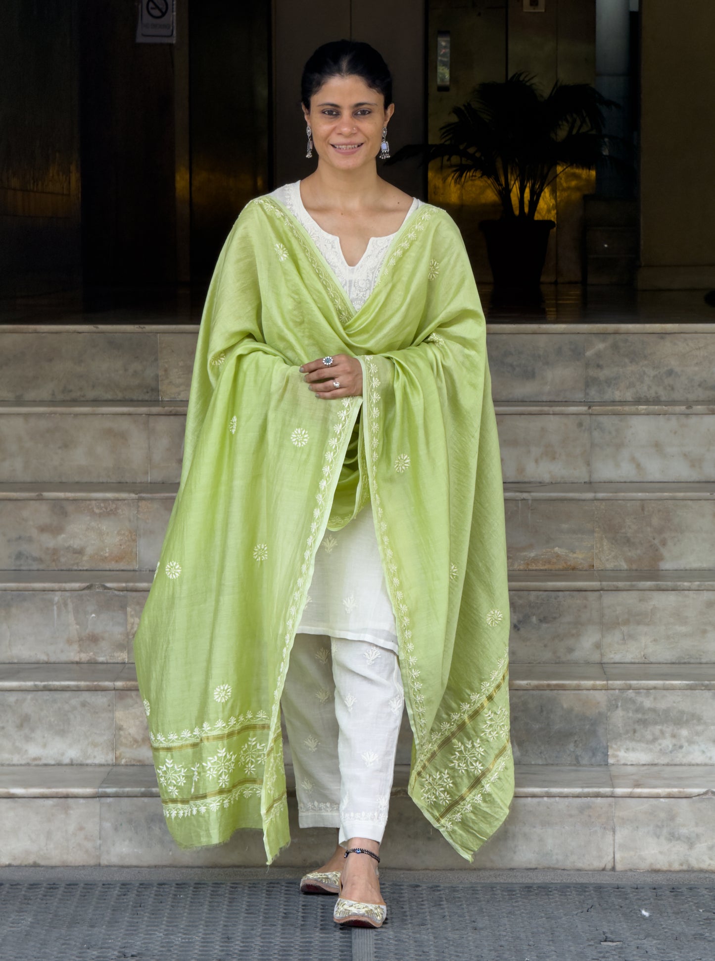 Chanderi Silk Handembroidered Chikankari Dupatta