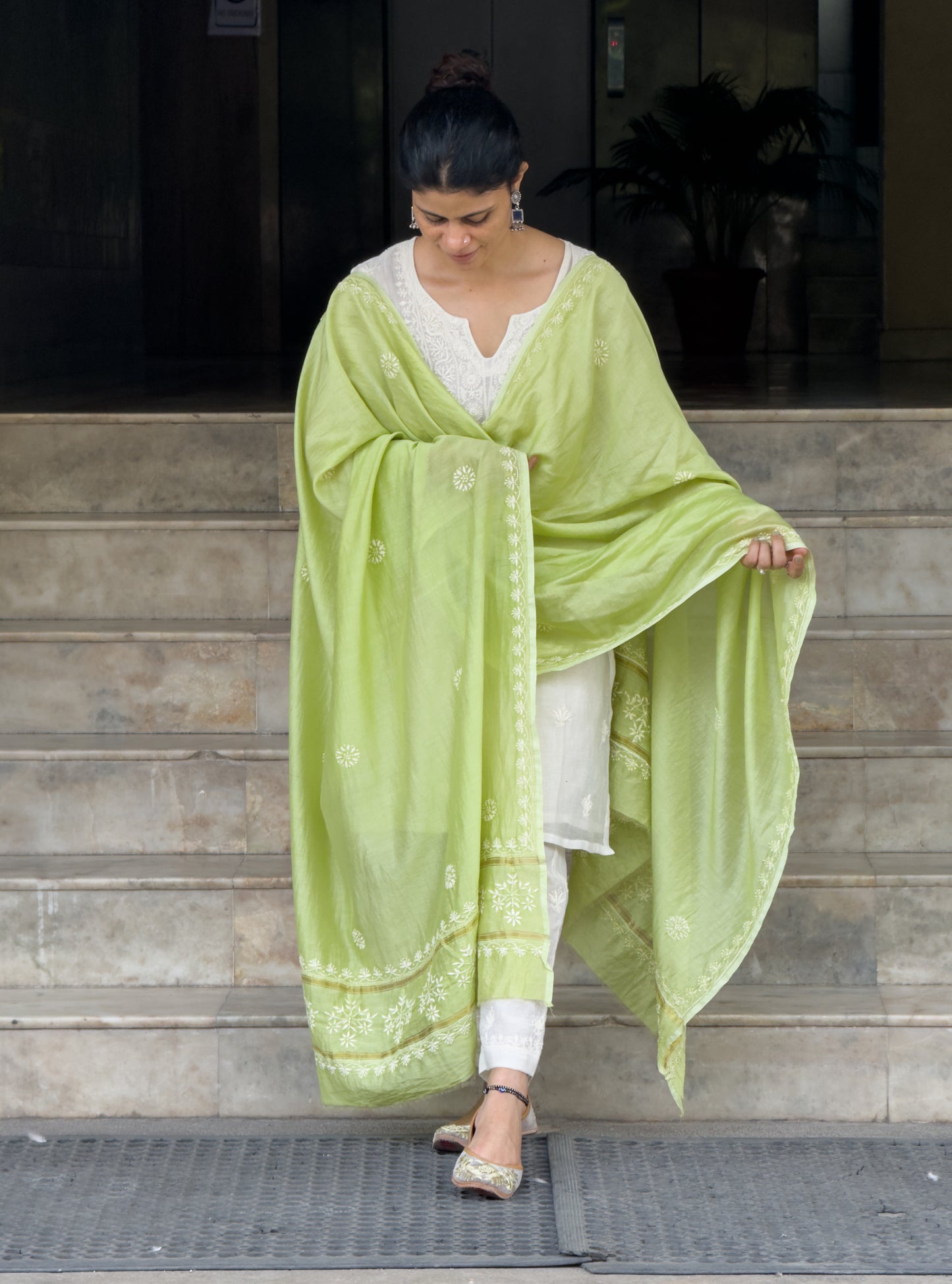 Chanderi Silk Handembroidered Chikankari Dupatta