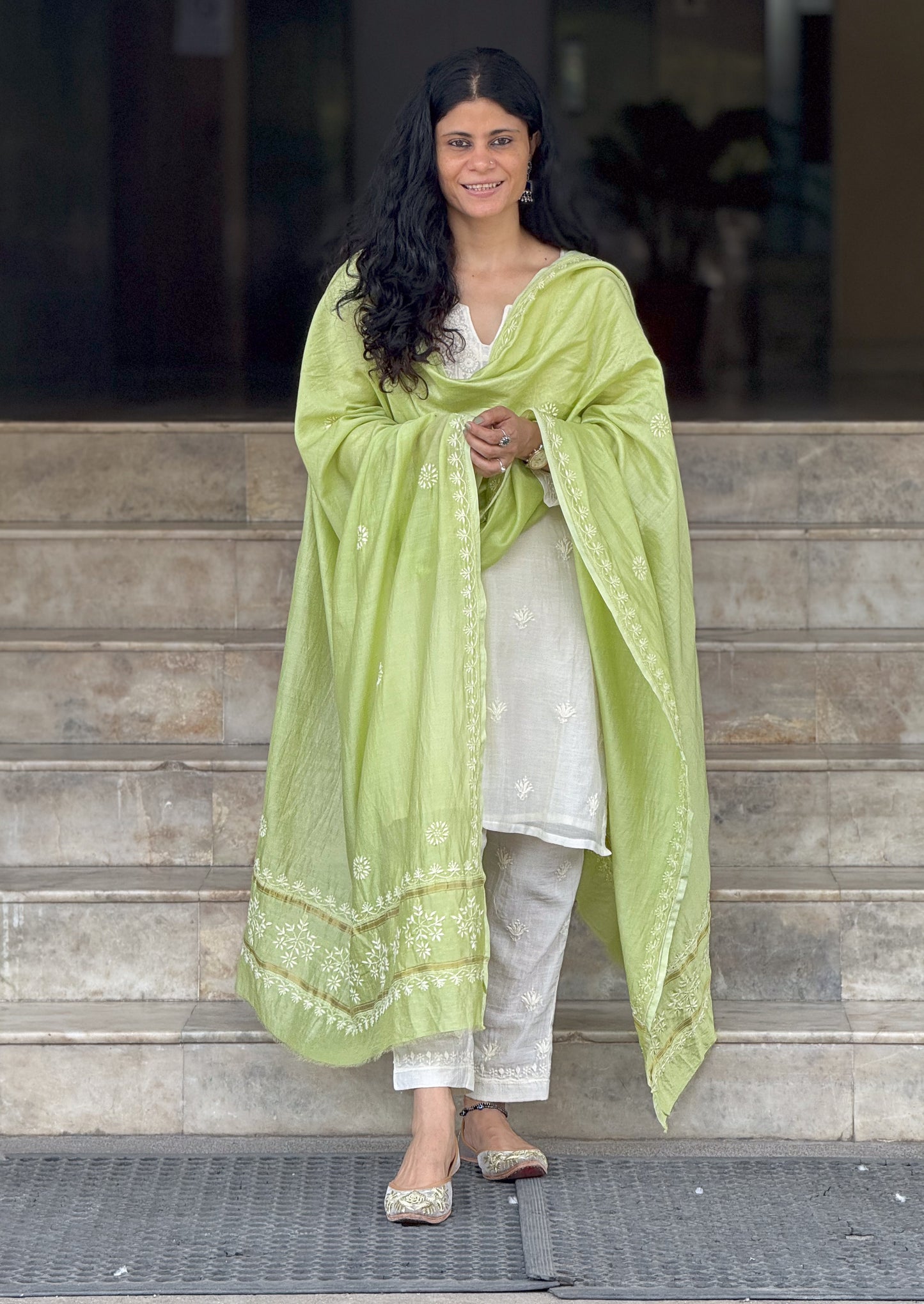 Chanderi Silk Handembroidered Chikankari Dupatta