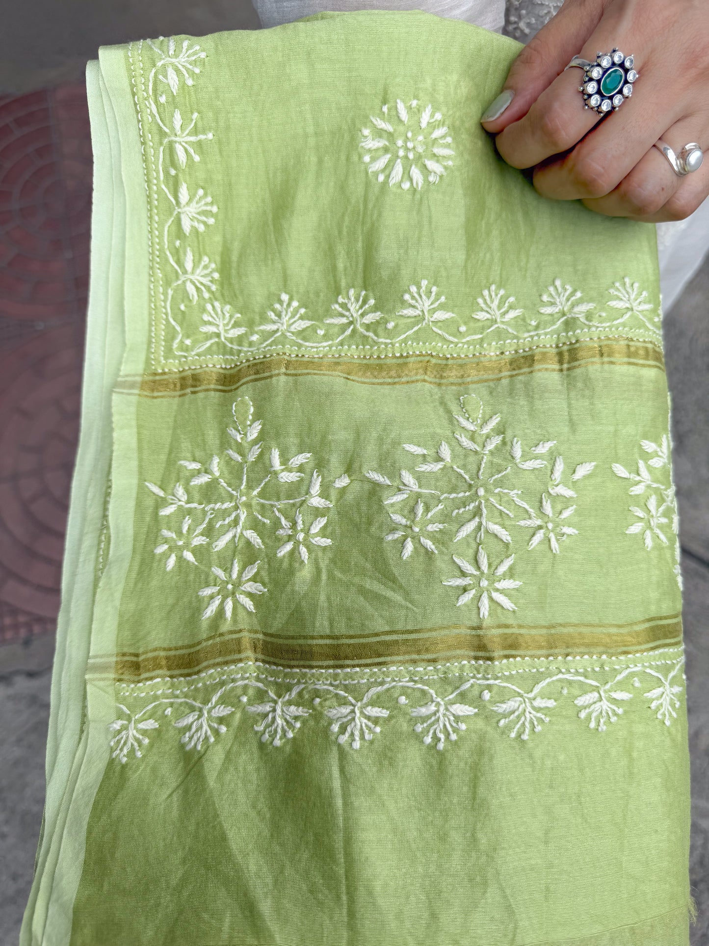 Chanderi Silk Handembroidered Chikankari Dupatta