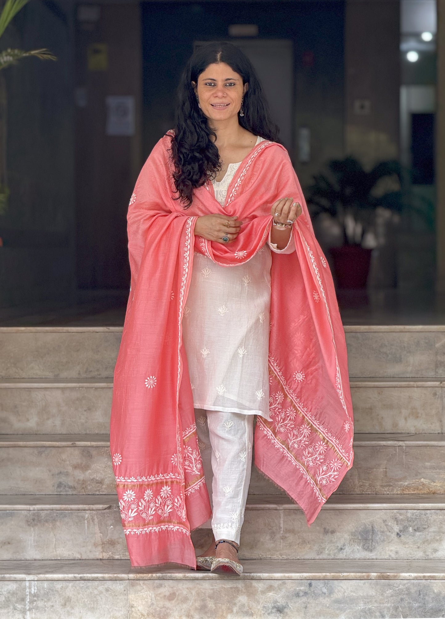 Chanderi Silk Handembroidered Chikankari Dupatta