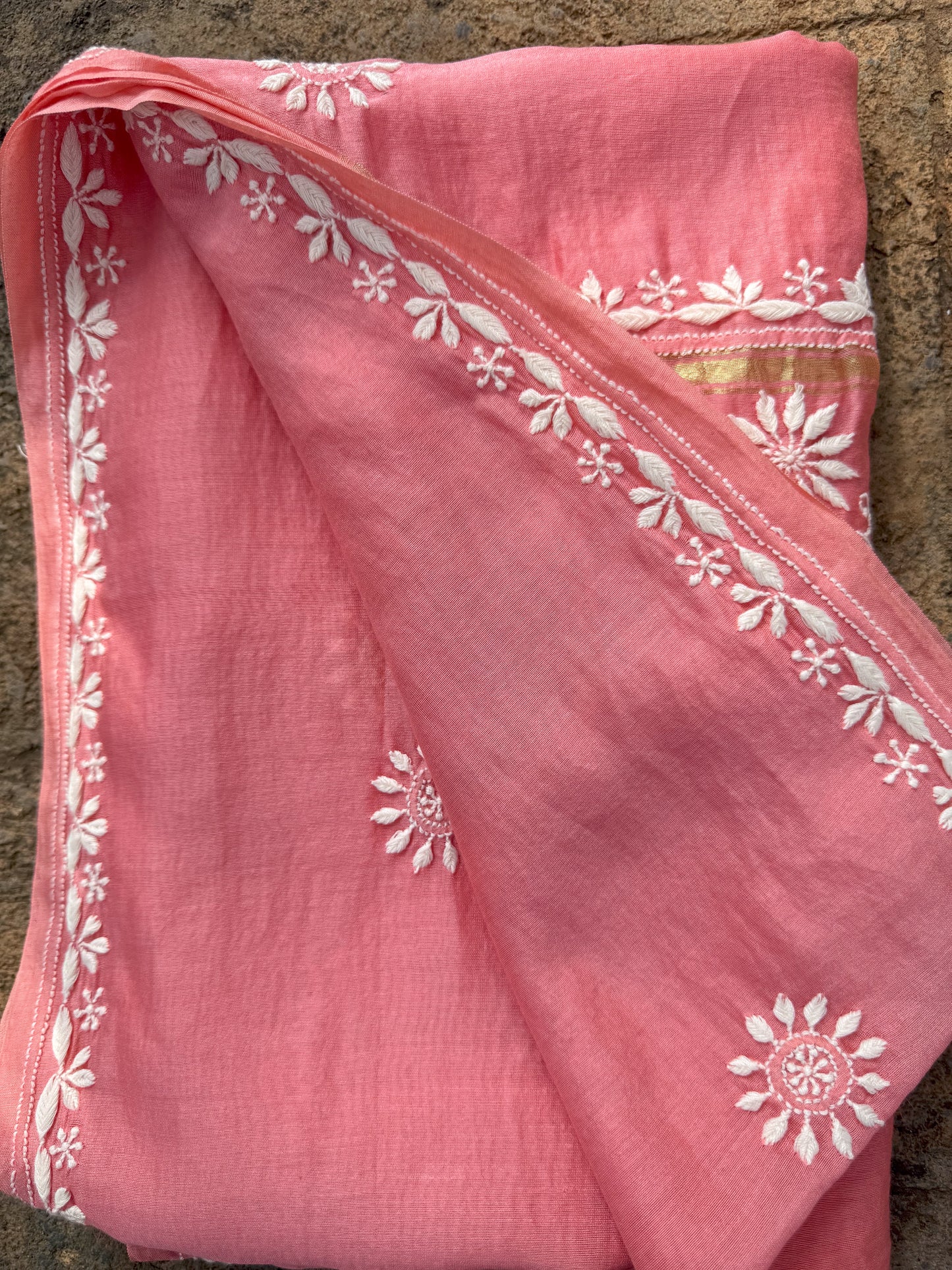 Chanderi Silk Handembroidered Chikankari Dupatta