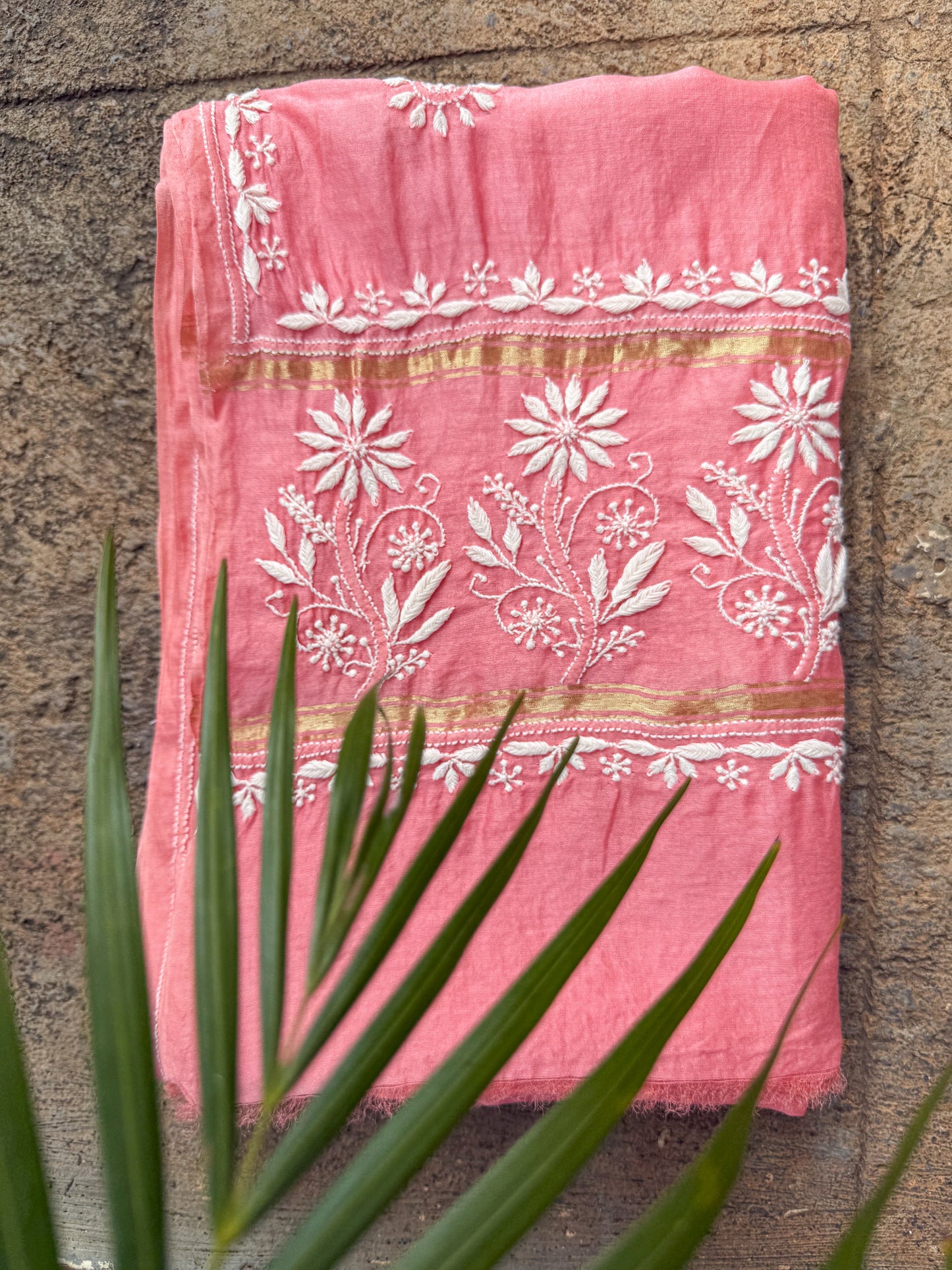 Chanderi Silk Handembroidered Chikankari Dupatta