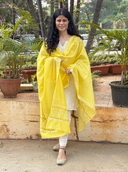 Chanderi Silk Handembroidered Chikankari Dupatta