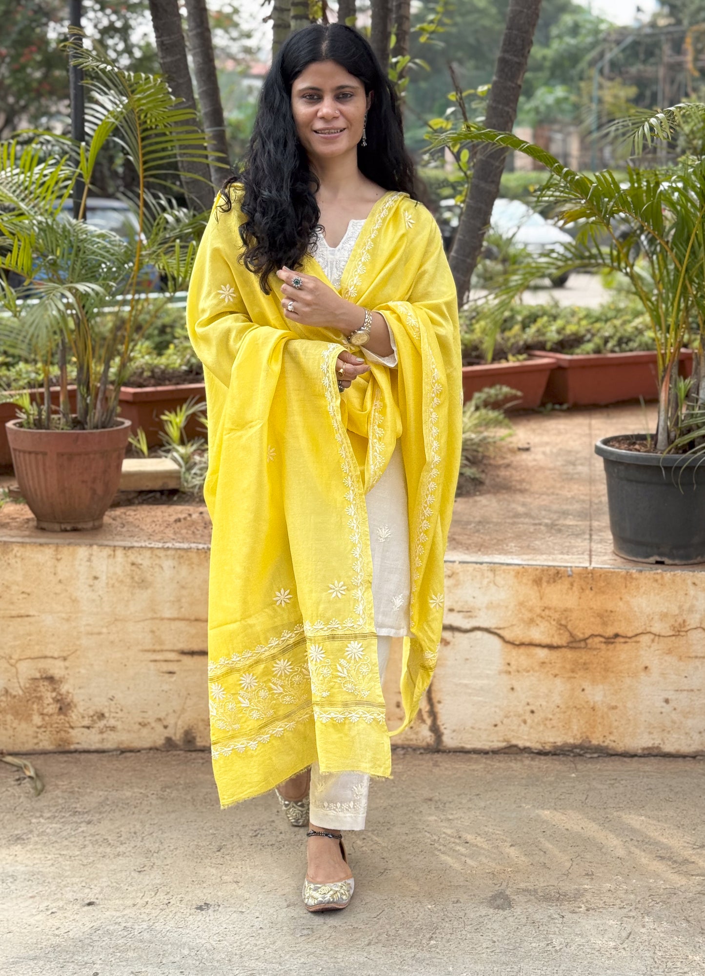 Chanderi Silk Handembroidered Chikankari Dupatta