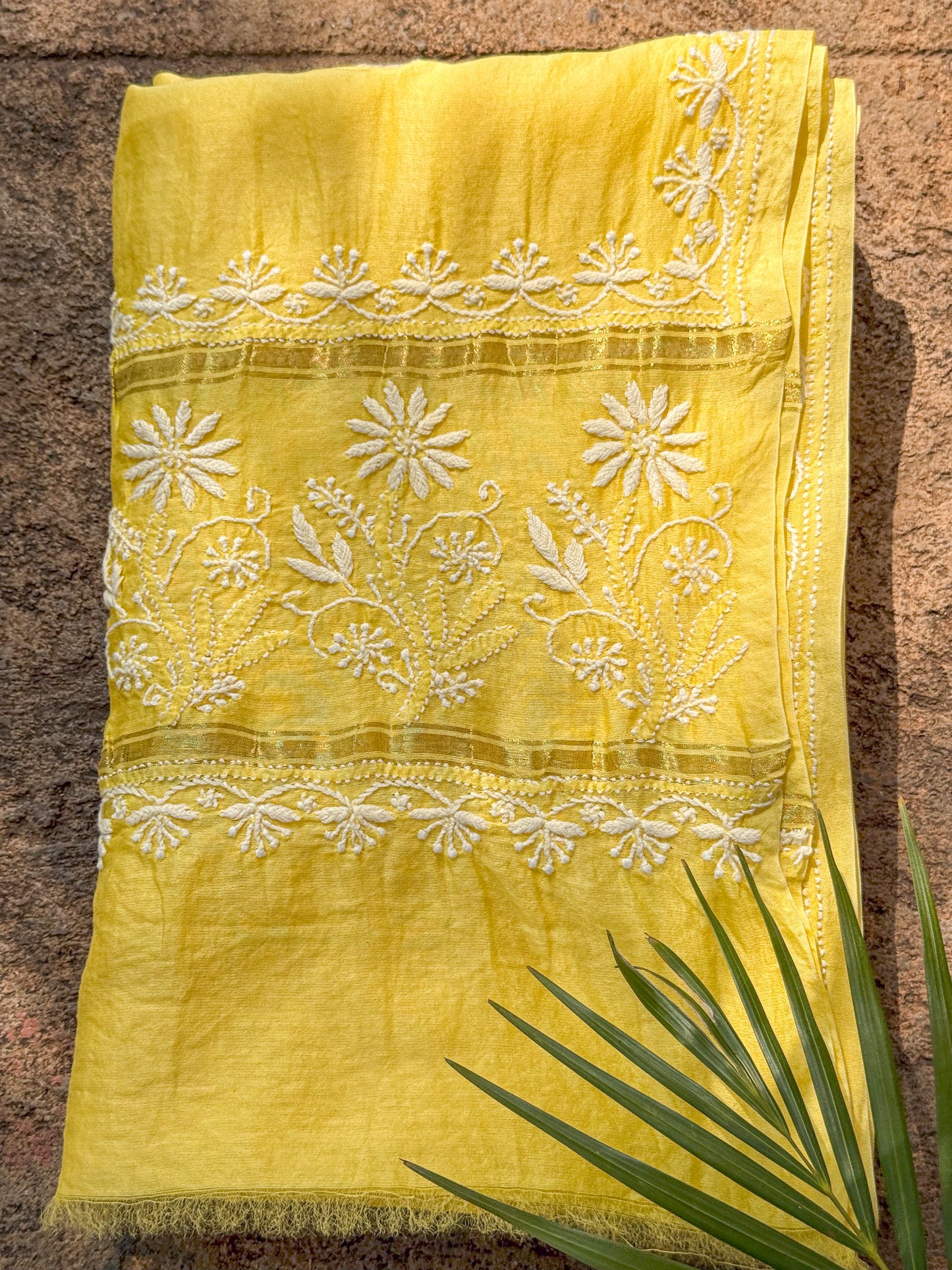 Chanderi Silk Handembroidered Chikankari Dupatta