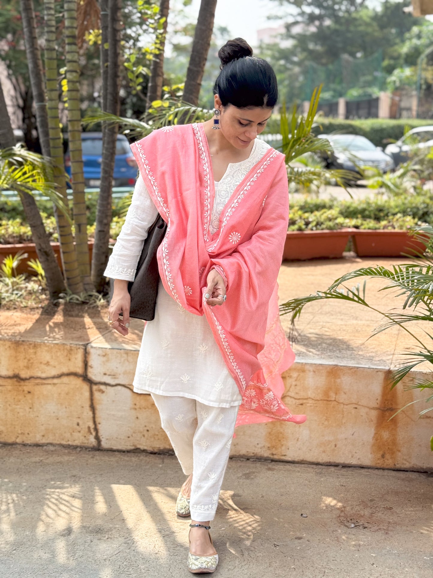 Chanderi Silk Handembroidered Chikankari Dupatta