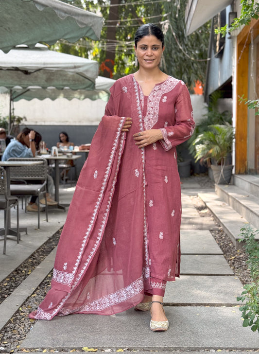 Handembroidered Chikankari Kota Doria dupatta