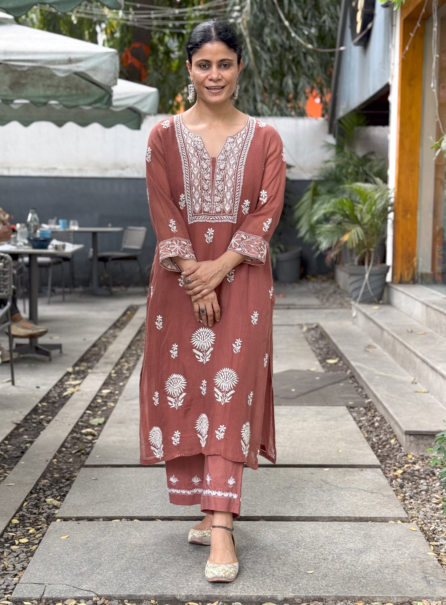 Handembroidered Chikankari Kota Doria Kurta