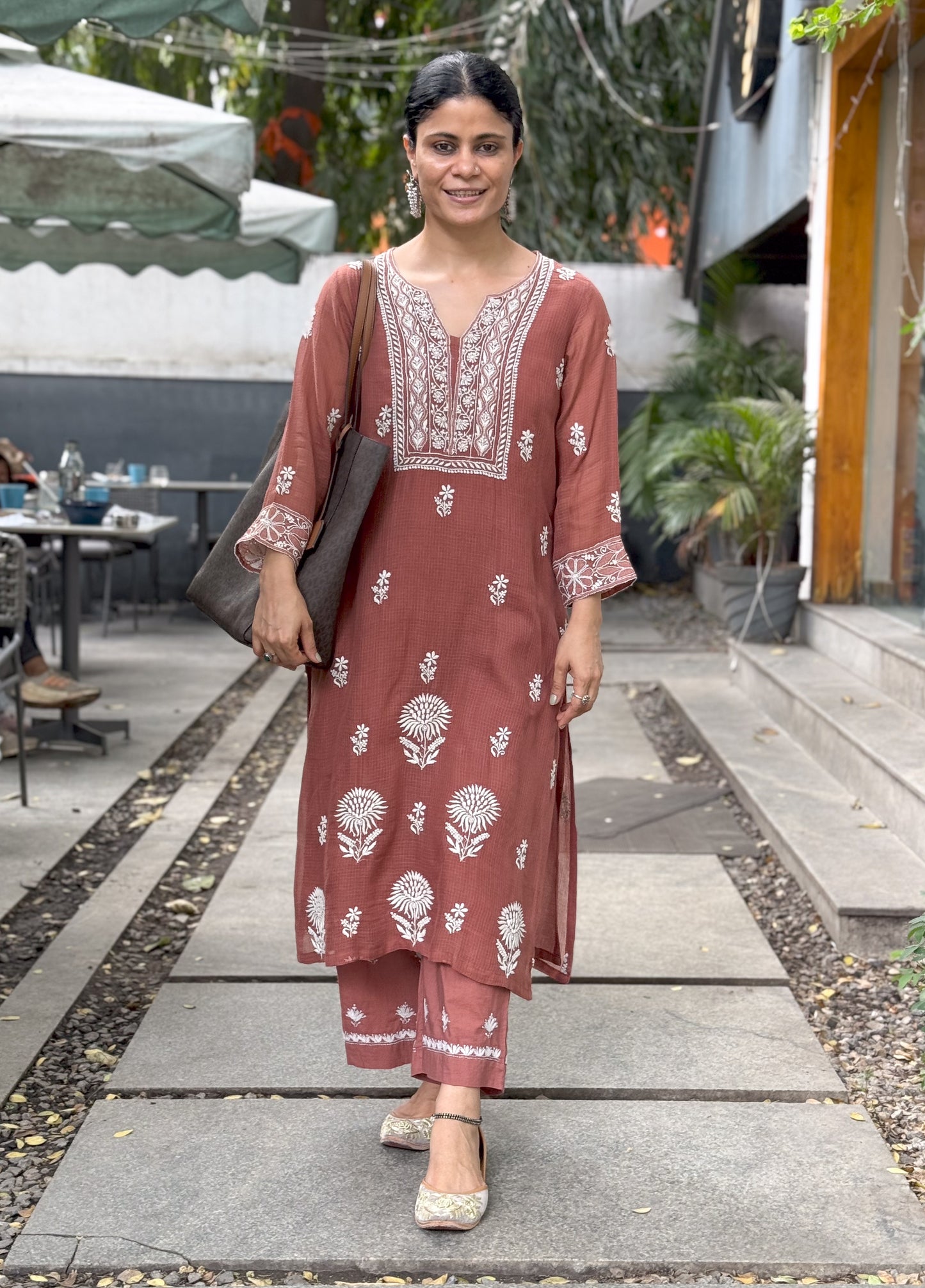 Handembroidered Chikankari Kota Doria Kurta