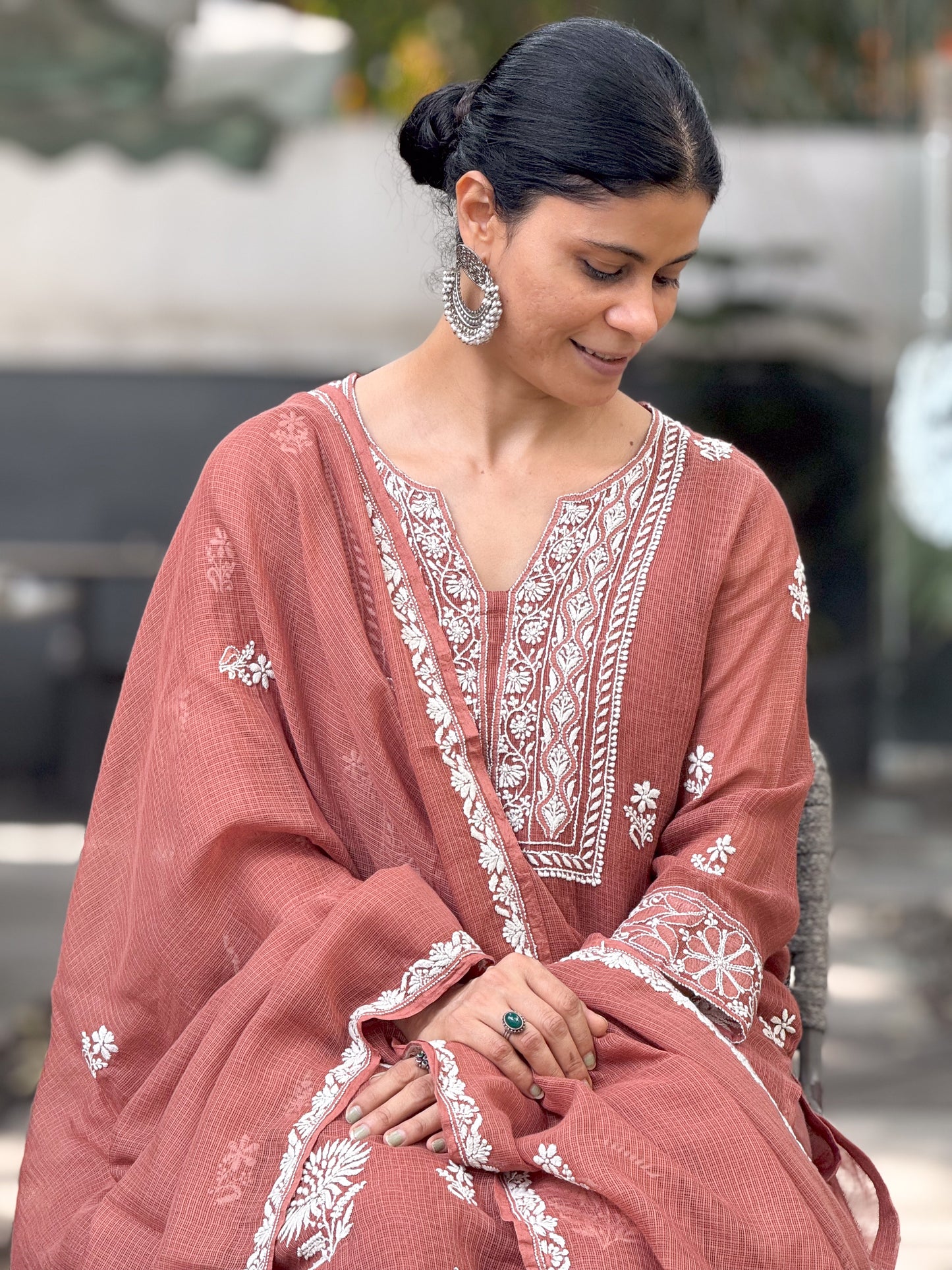 Handembroidered Chikankari Kota Doria Kurta