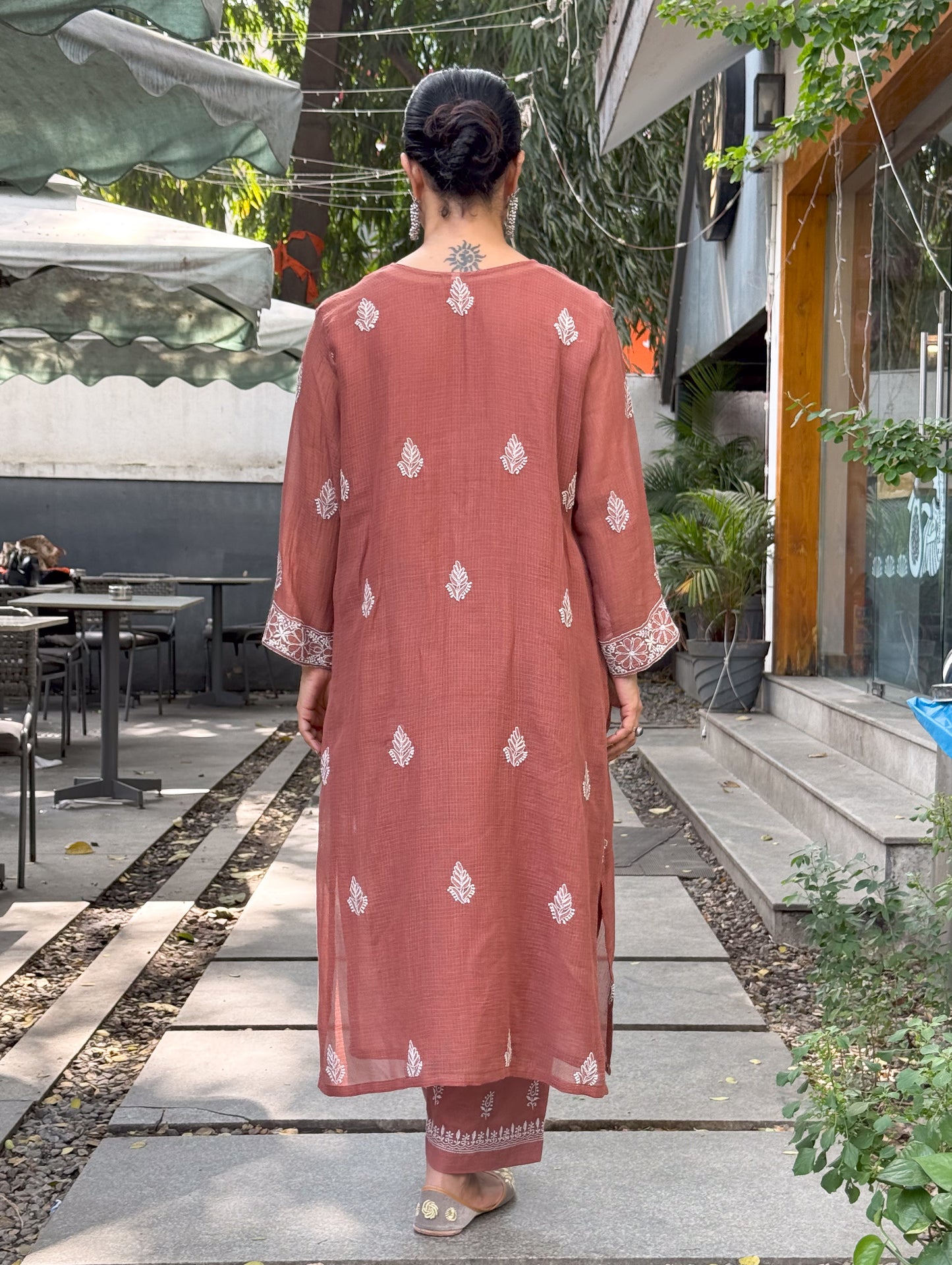 Handembroidered Chikankari Kota Doria Kurta