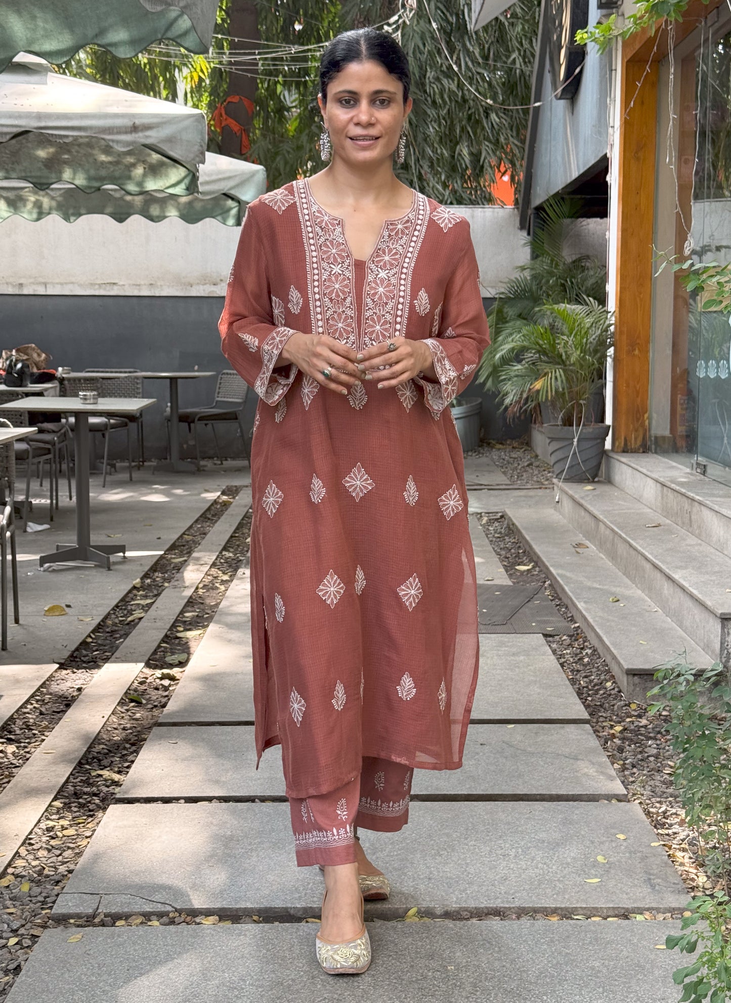 Handembroidered Chikankari Kota Doria Kurta