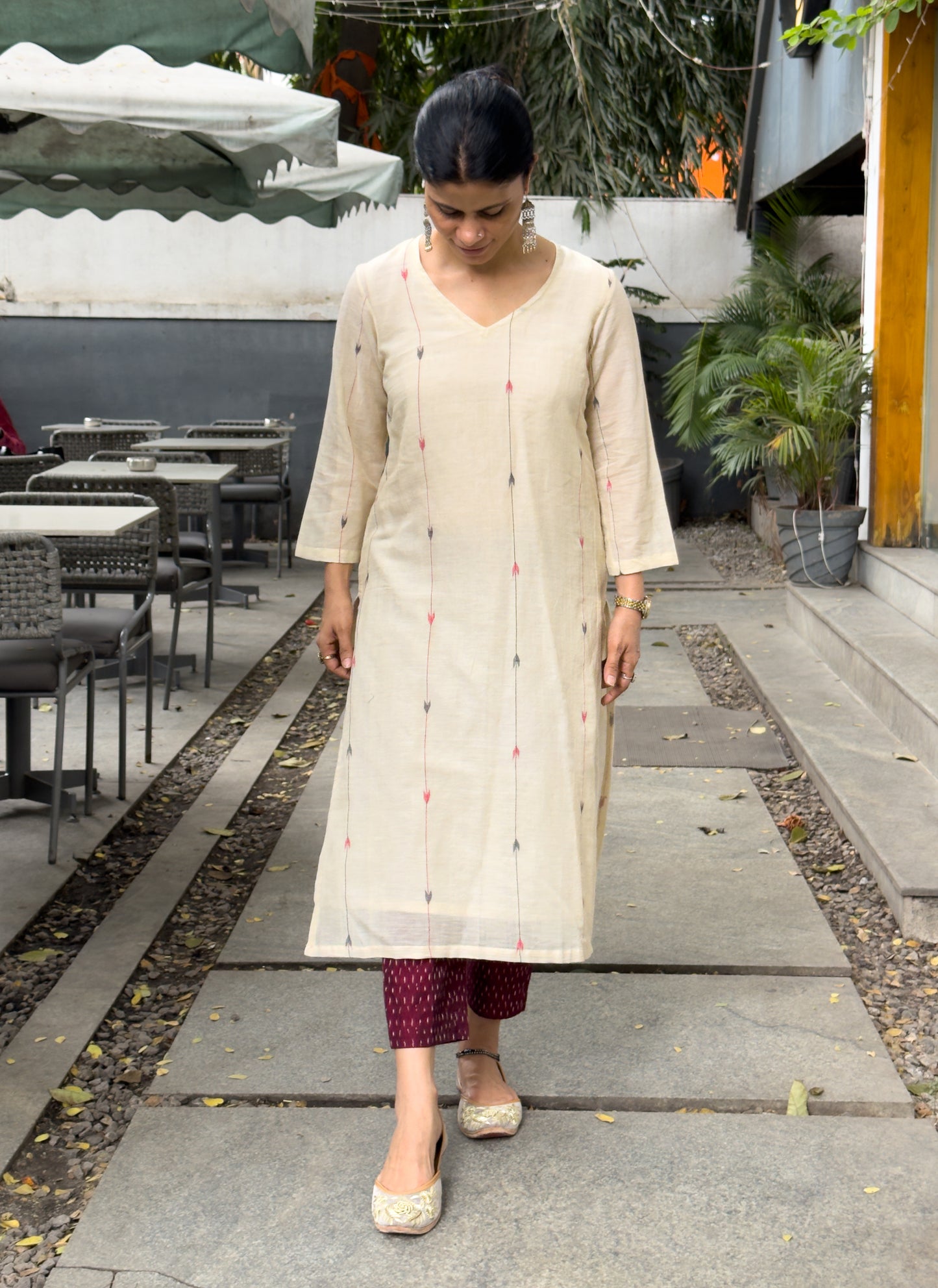 Handwoven Jamdani  Muslin Straight Kurta With Lining