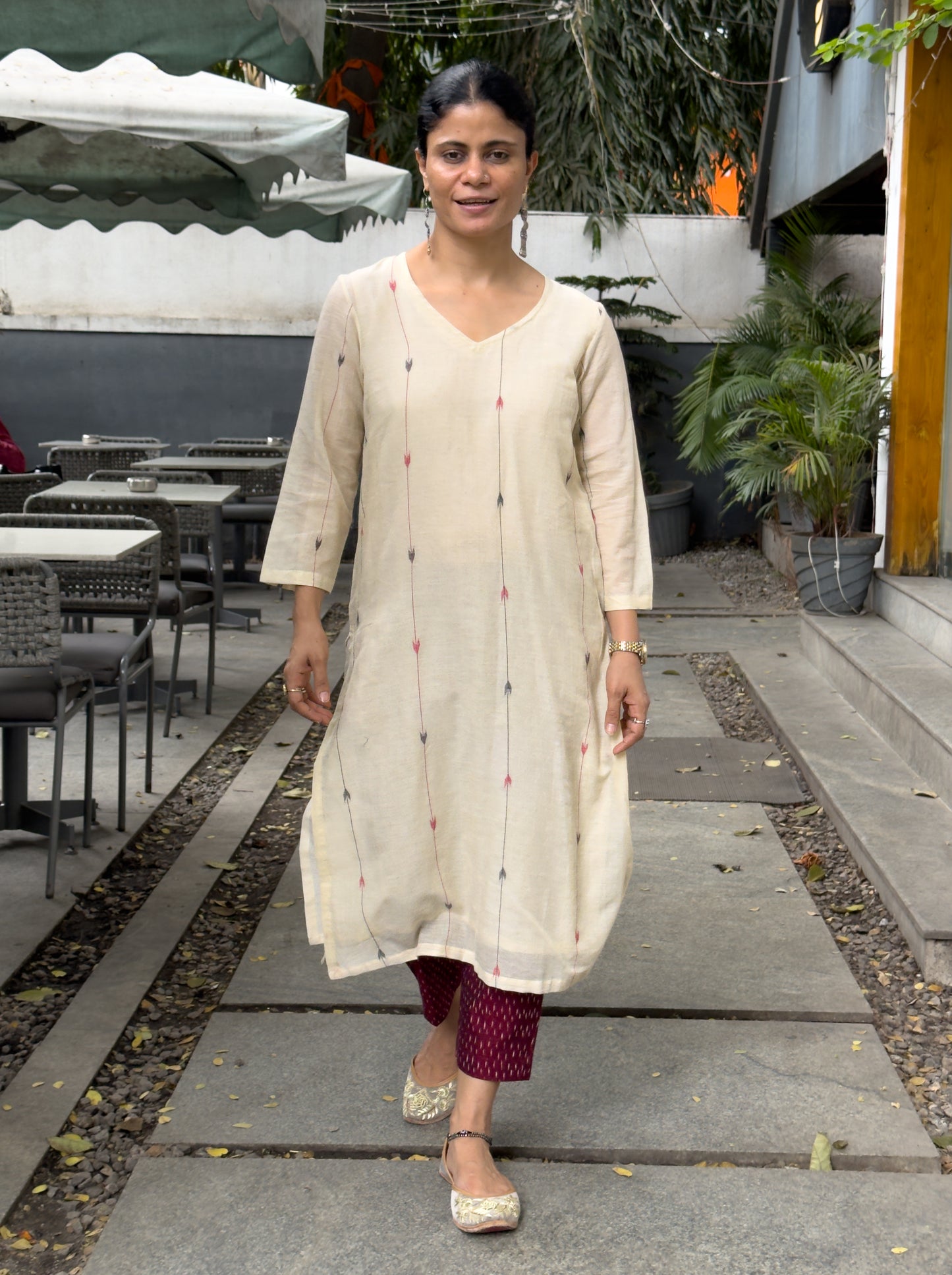 Handwoven Jamdani  Muslin Straight Kurta With Lining