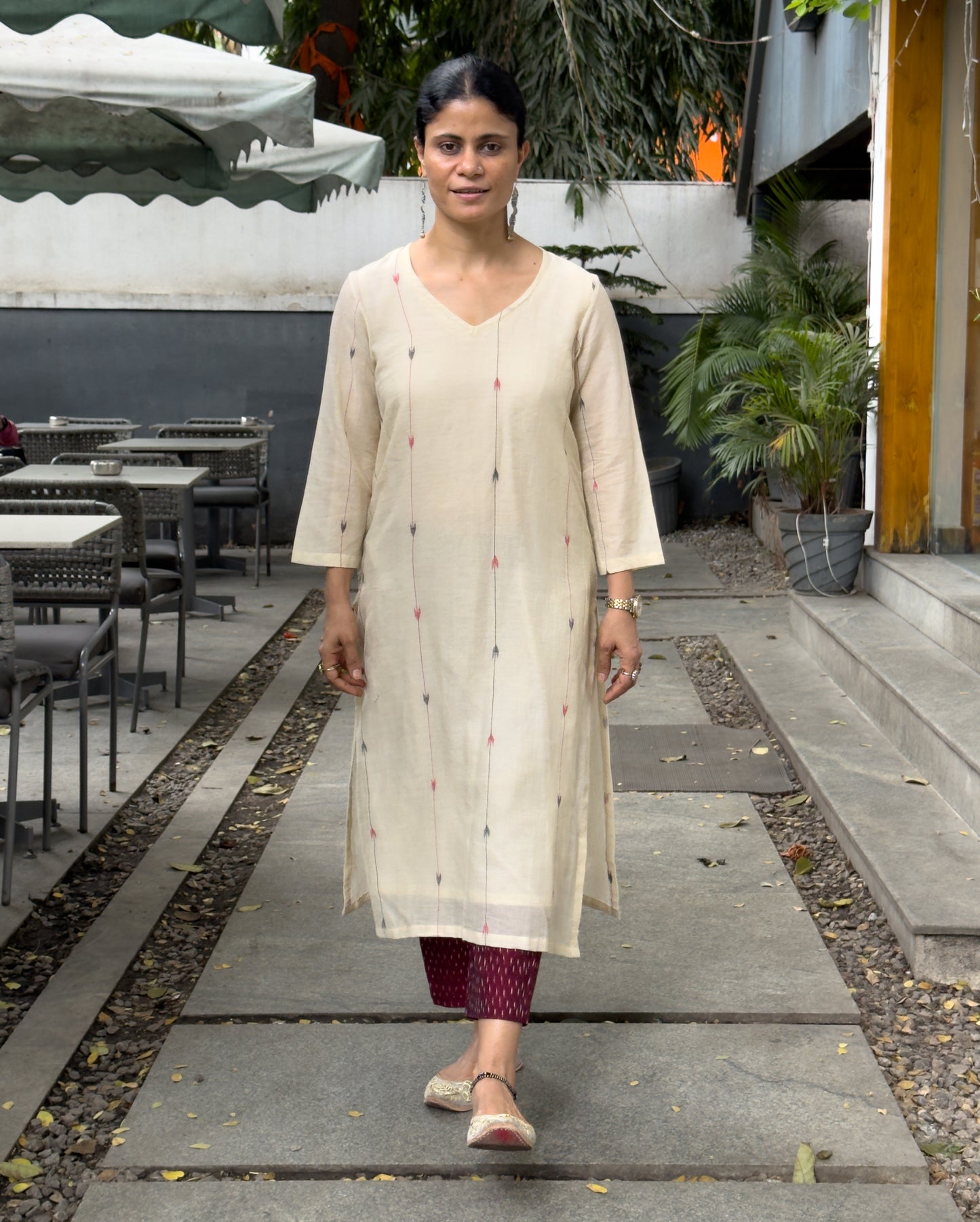 Handwoven Jamdani  Muslin Straight Kurta With Lining