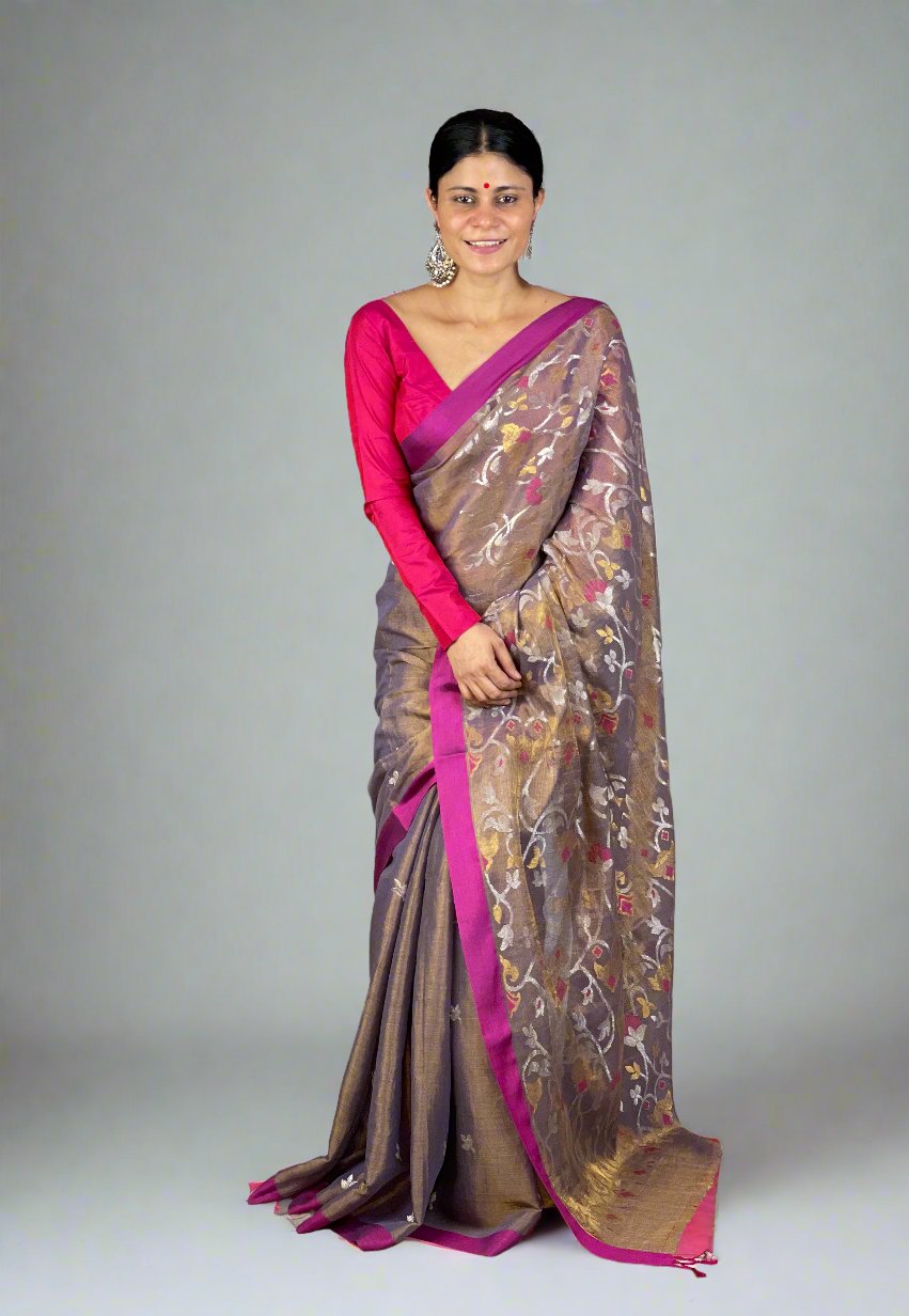 Buy Blue Saree Metallic Tissue Embroidered And Woven With Raw Silk Blouse  For Women by SHIKHAR SHARMA Online at Aza Fashions.