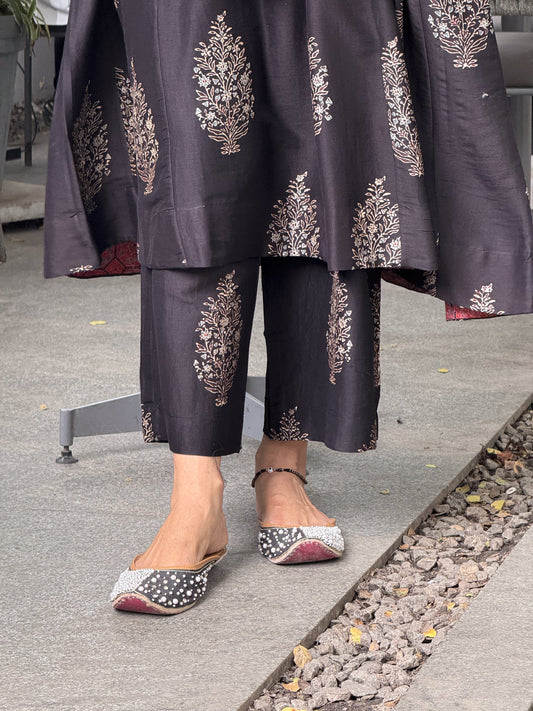 Handblock Printed Natural Dyed Ajrakh Chanderi Silk Pant