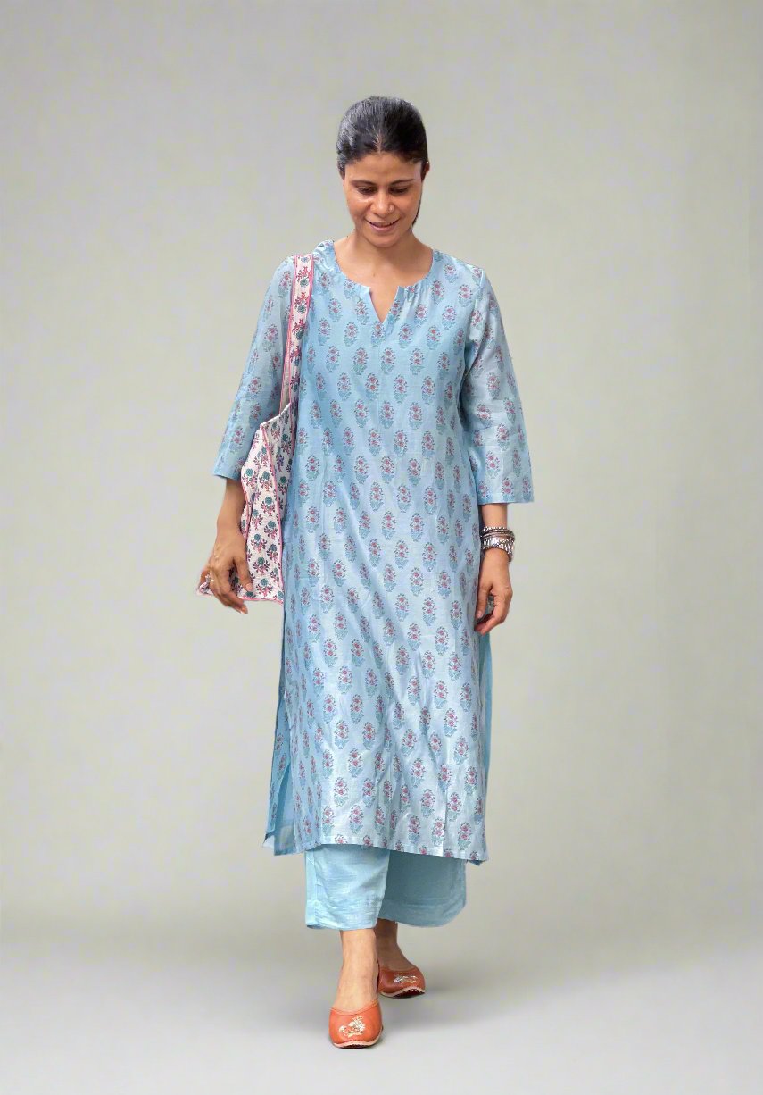 Handloom Hand Block Printed Chanderi Silk Kurta Set