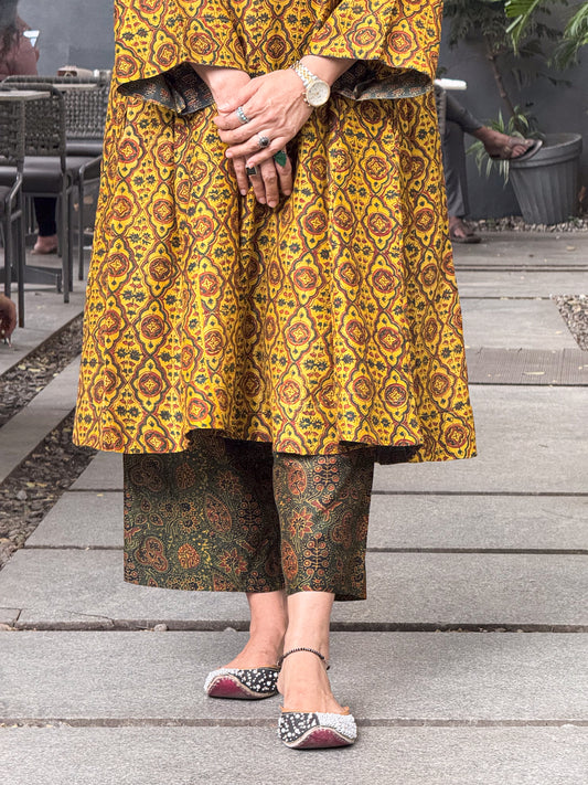 Handblock Printed Natural Dyed Ajrakh Chanderi Silk Pant