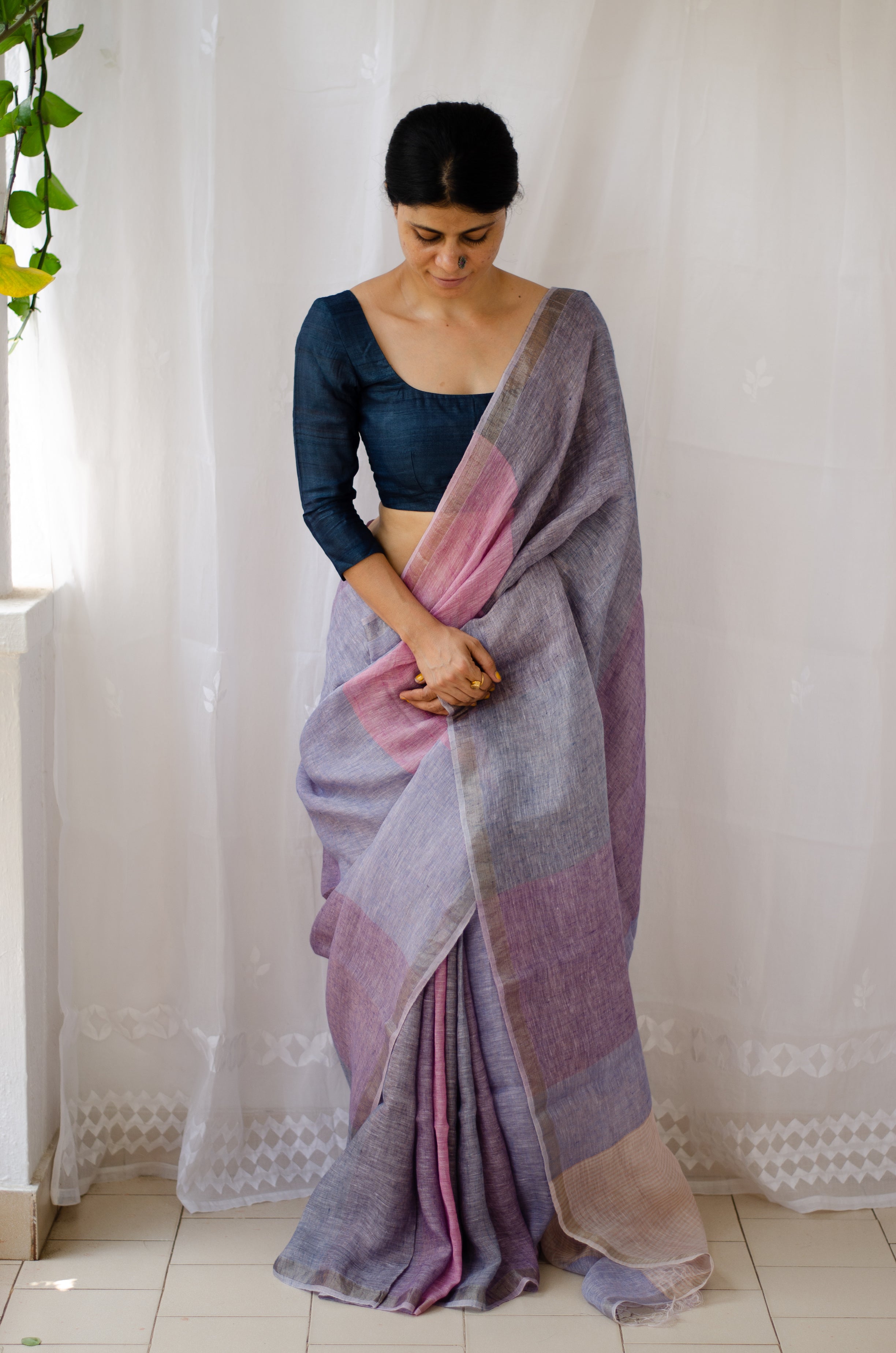 Pure Handloom Linen Saree freeshipping - SILK ZONE