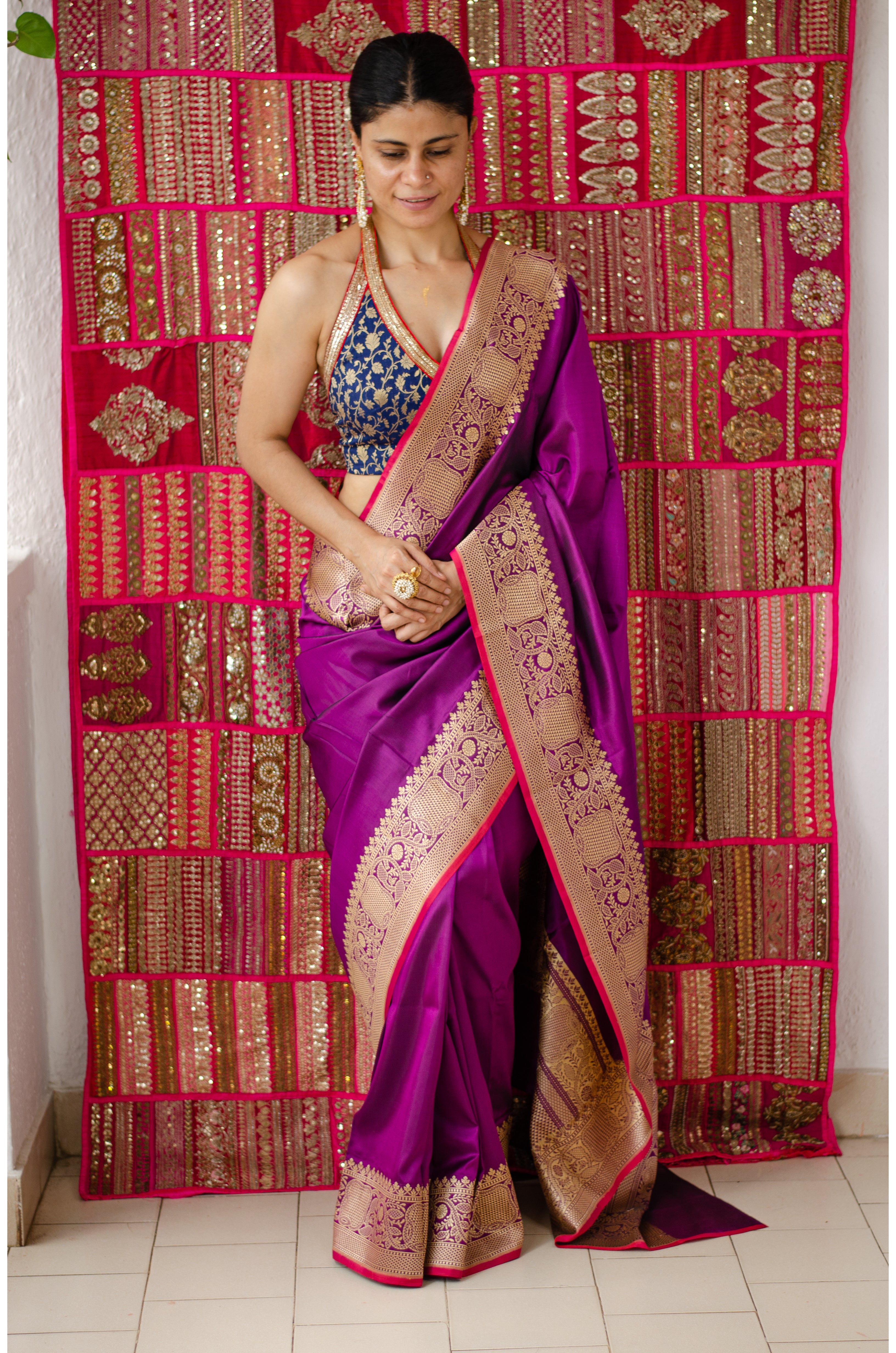 Silk Saree with blouse in Magenta colour 4123