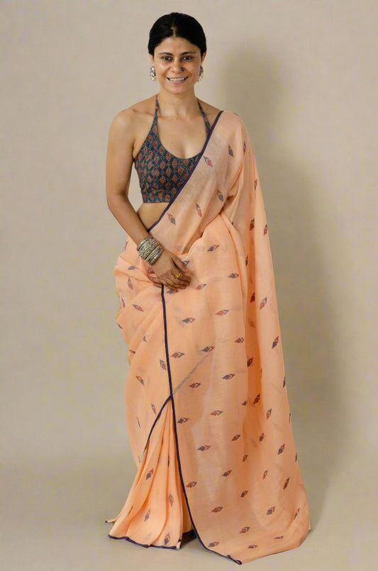 Handloom Linen Saree with jamdani