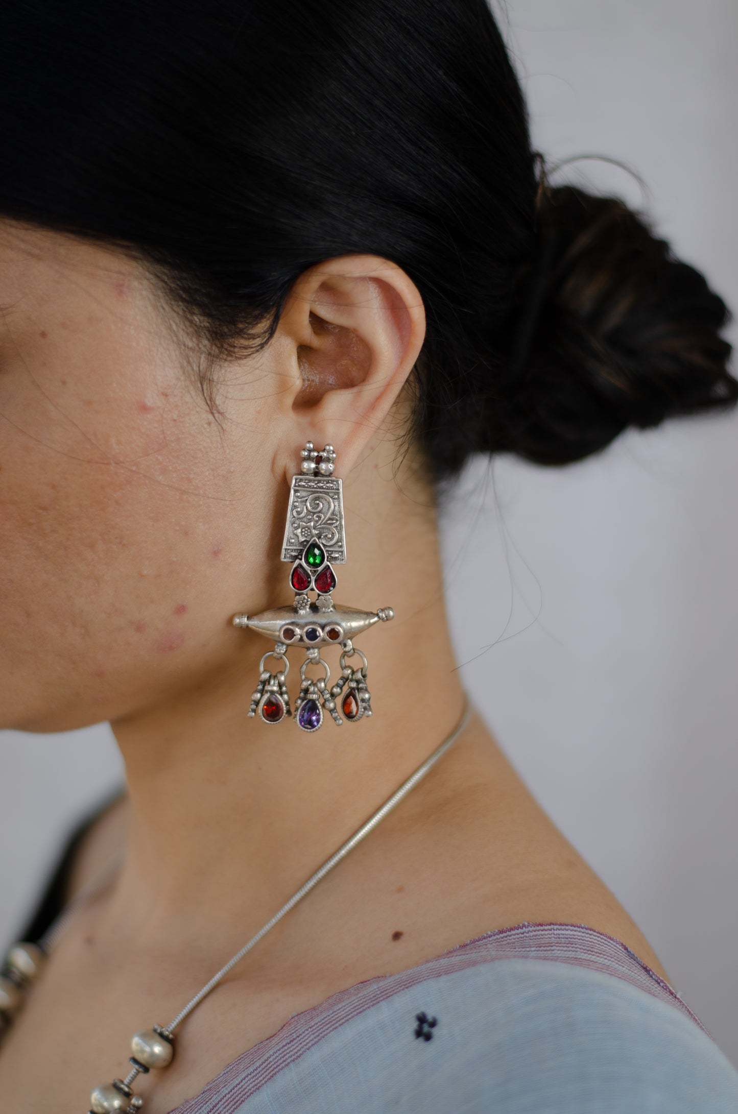 Handmade Silver tone earrings with stones.