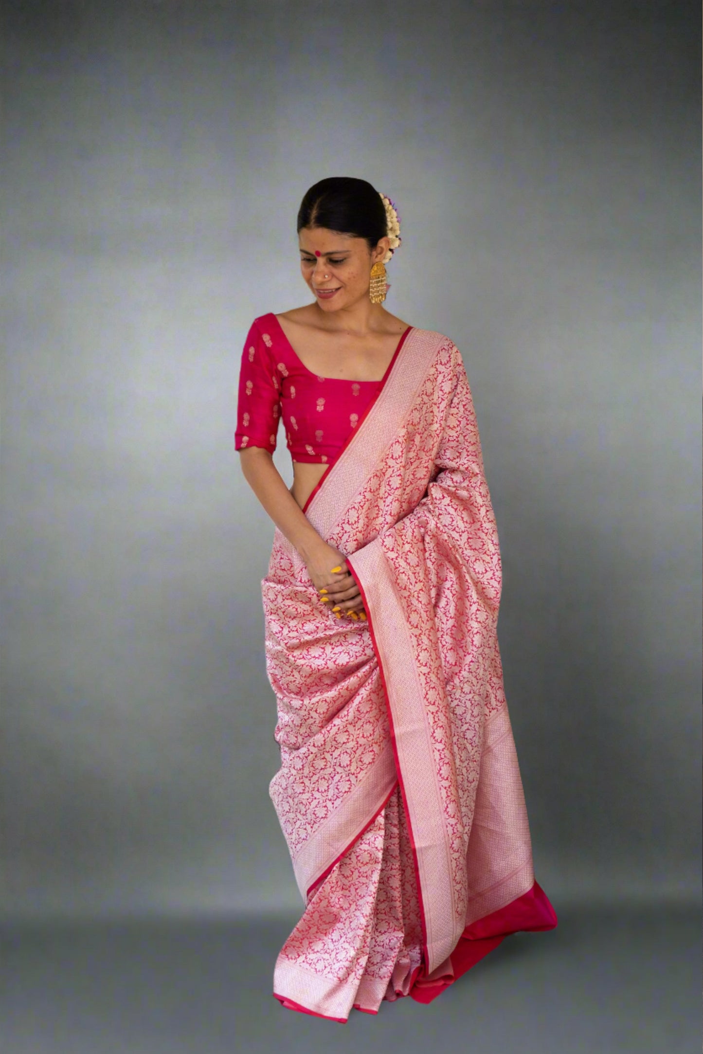 Pink Colour with Silver  Handloom brocade Katan Silk Banarasi Saree