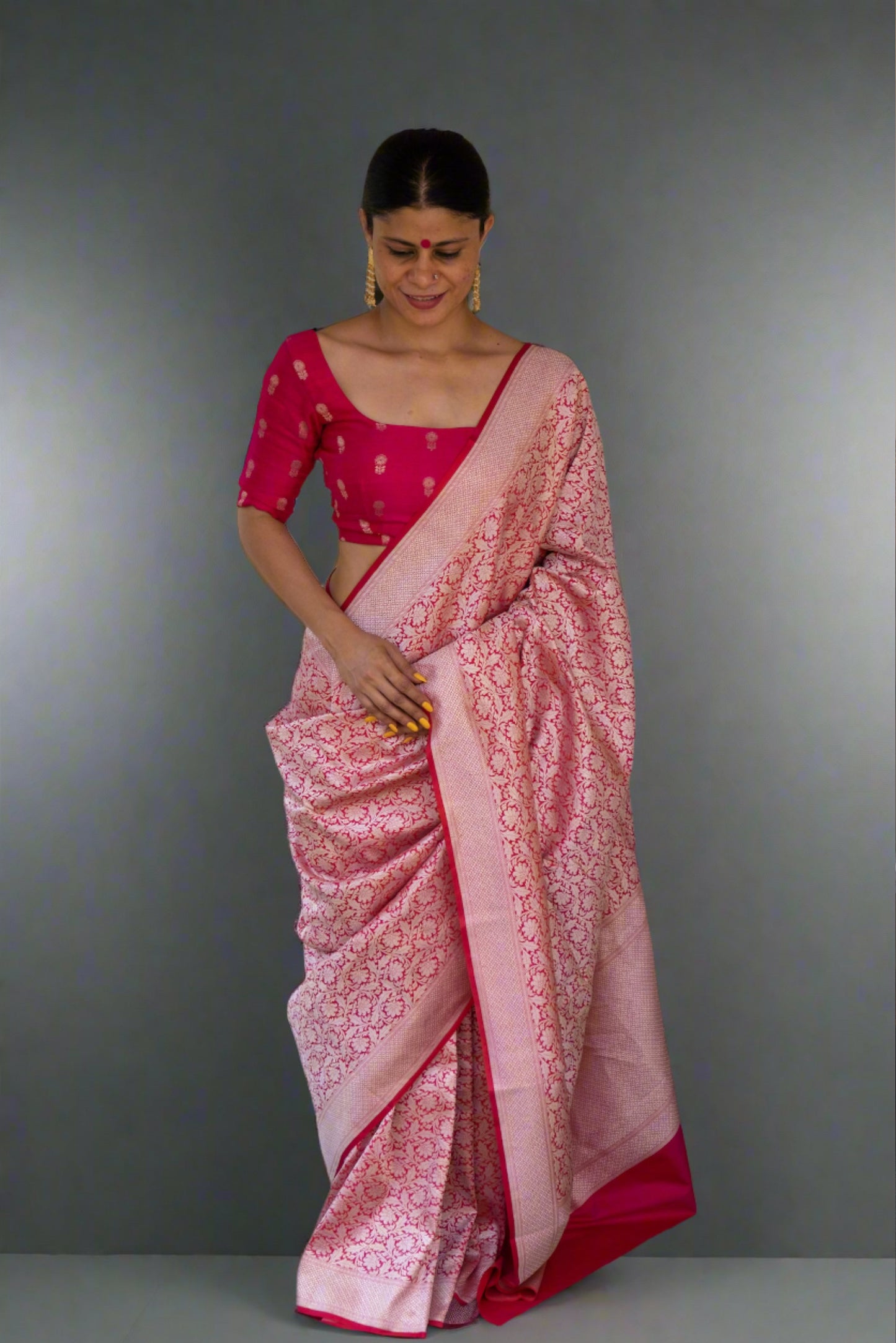 Pink Colour with Silver  Handloom brocade Katan Silk Banarasi Saree