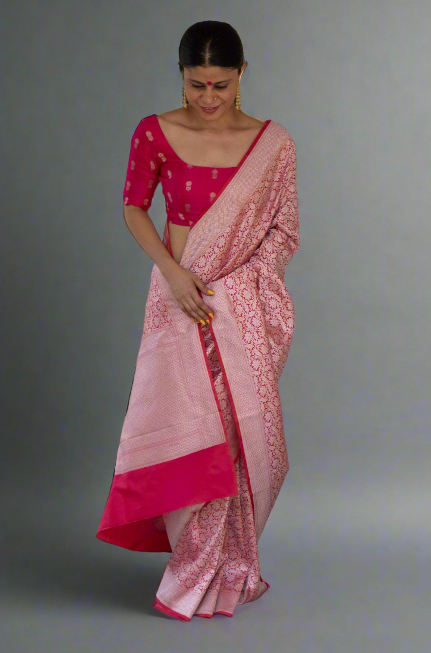 Pink Colour with Silver  Handloom brocade Katan Silk Banarasi Saree