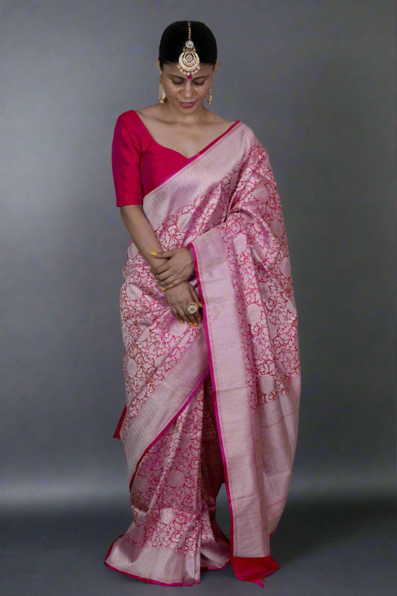 Baby Pink Plain Cotton Linen Saree With Silver Border