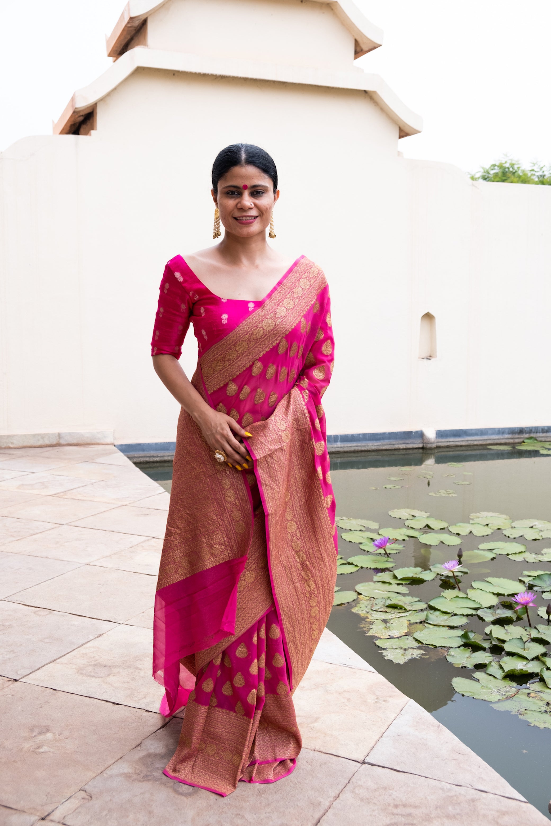 Lotus Pink Banarasi Silk Saree – WeaveinIndia