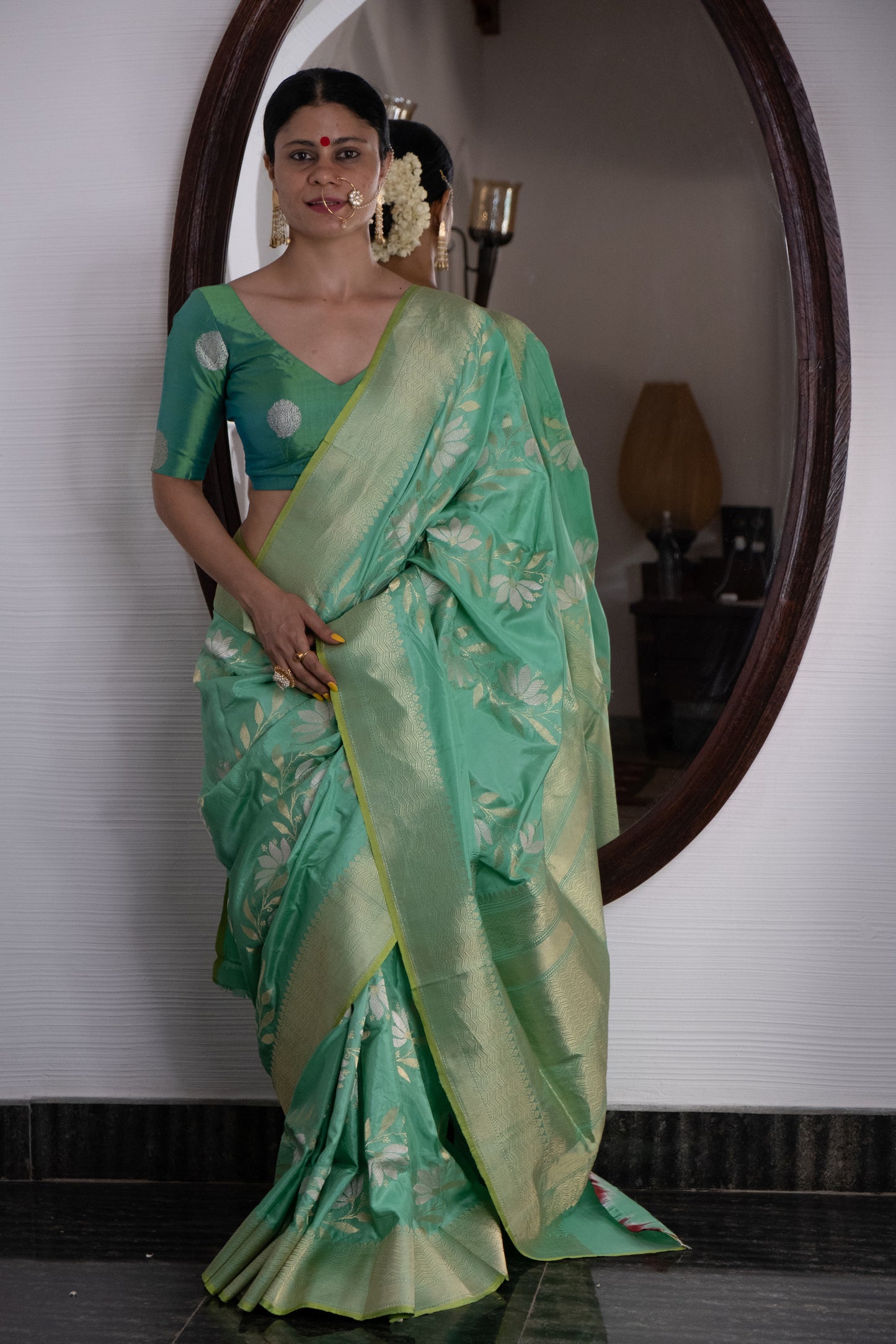 Deep Pista Green Handwoven Kadwa Katan Silk Banarasi Saree